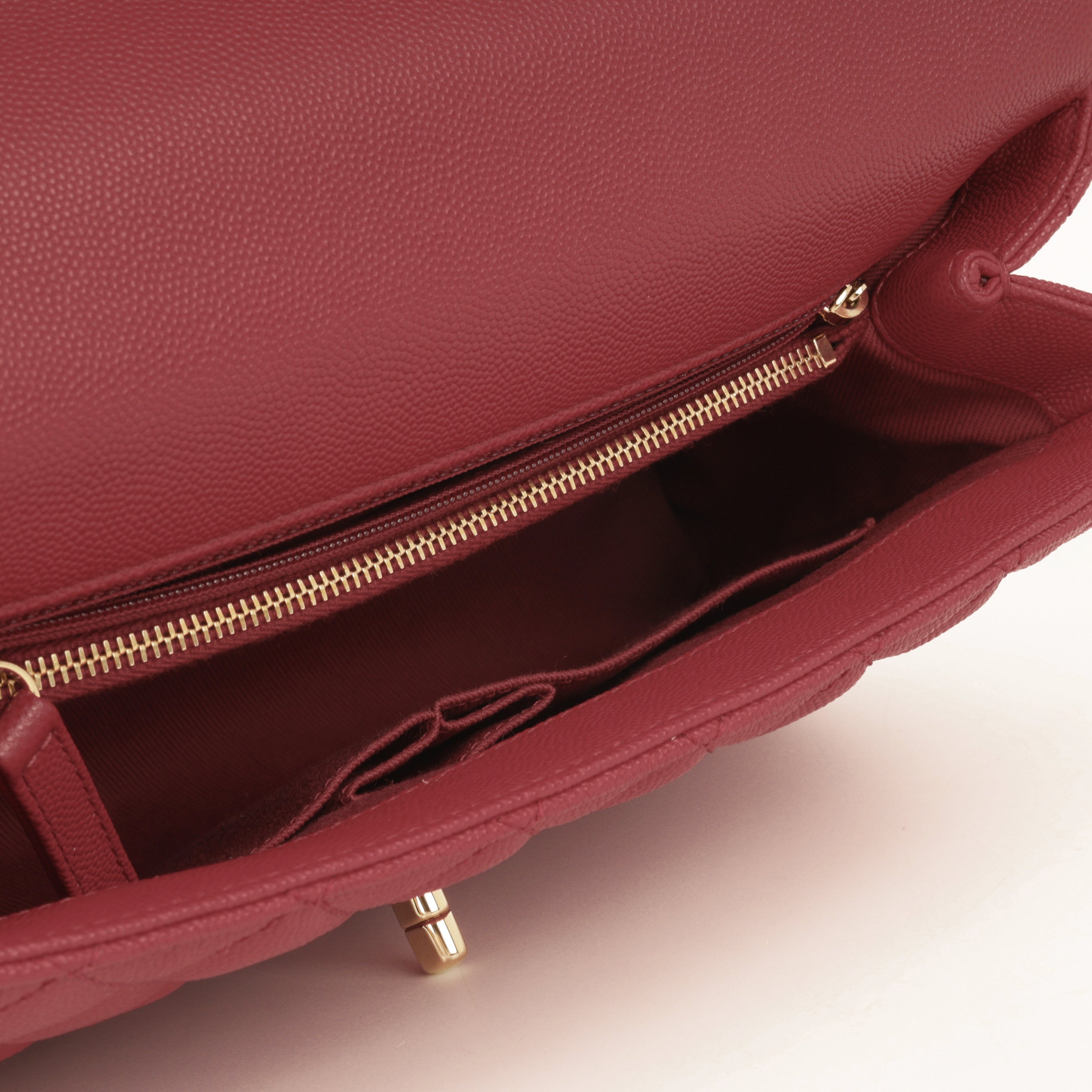 Chanel Medium Coco Handle - Raspberry Caviar | Champagne Gold Hardware