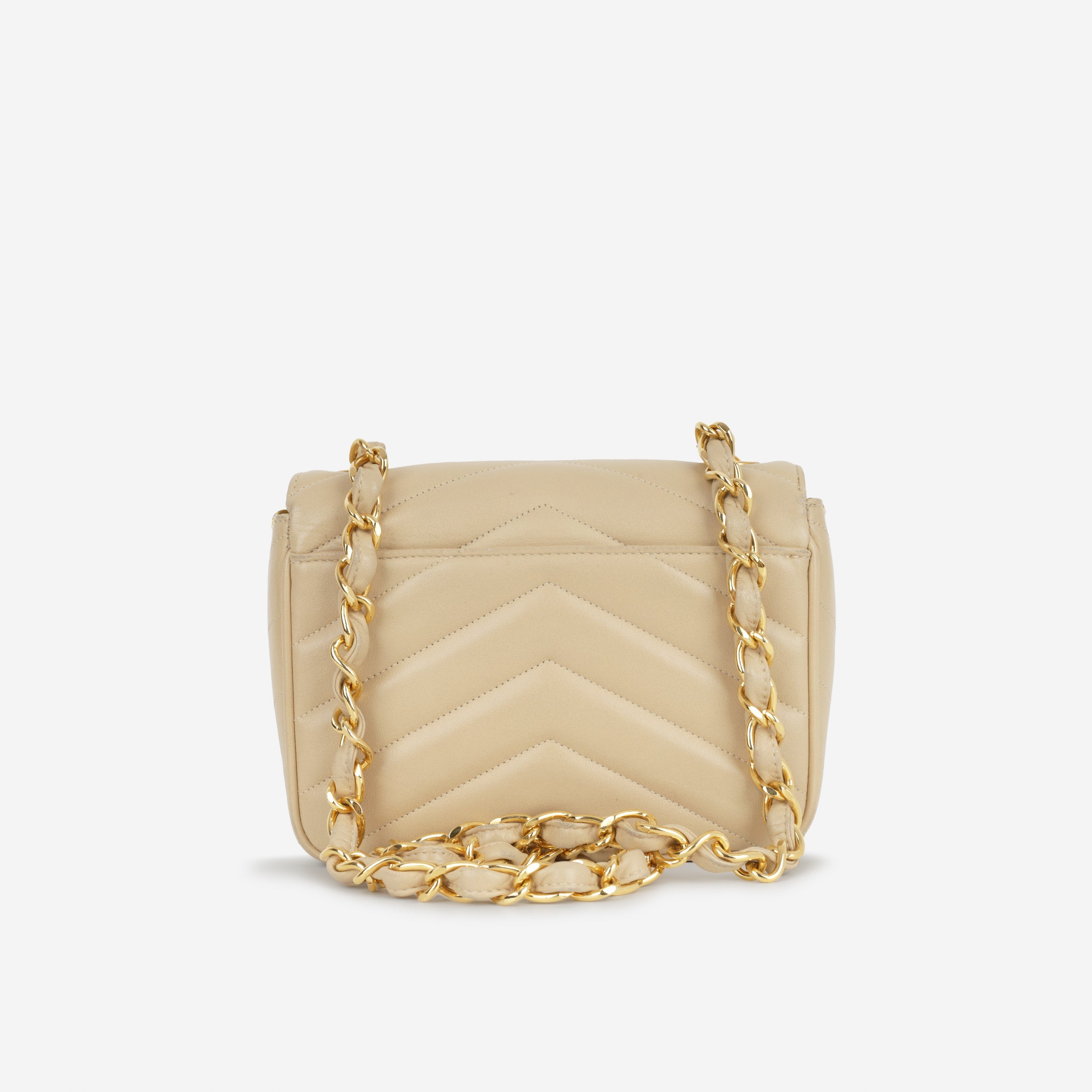 Chanel Vintage Square Chevron Flap - Beige Lambskin | Gold Hardware