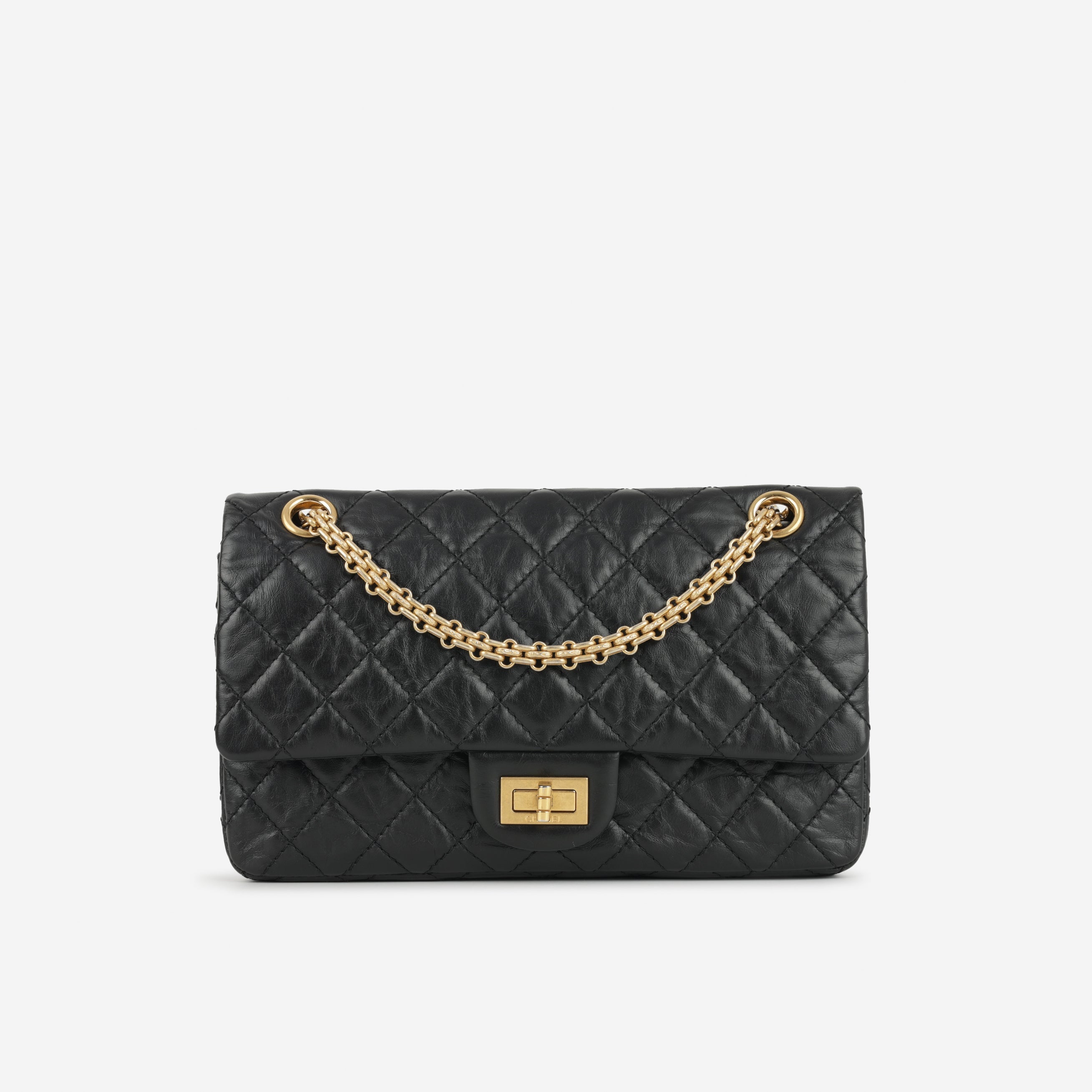 2.55 Reissue 225 - Black Crumpled Calfskin | Gold Hardware