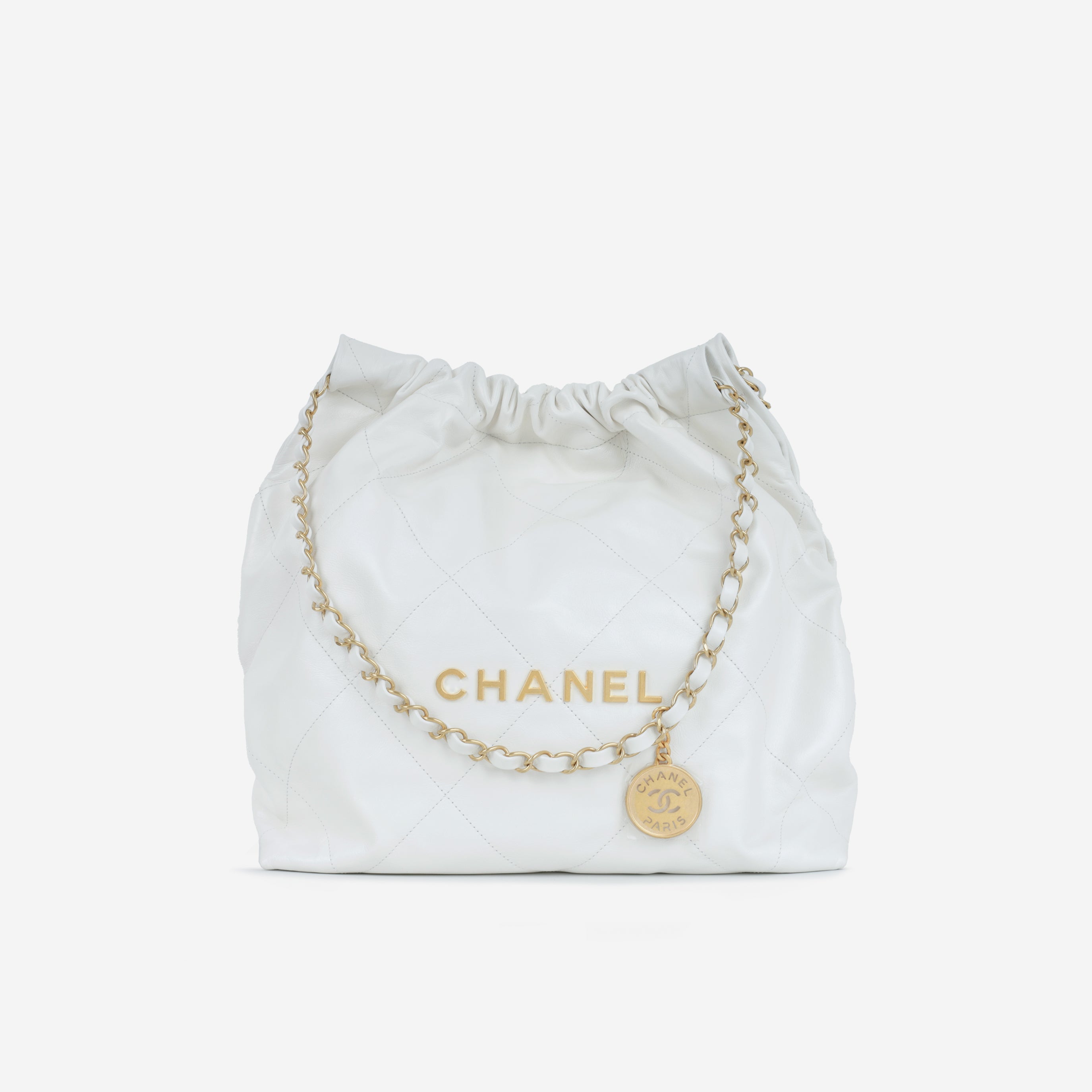 Chanel Medium 22 Hobo - White Shiny Calfskin | Gold Hardware