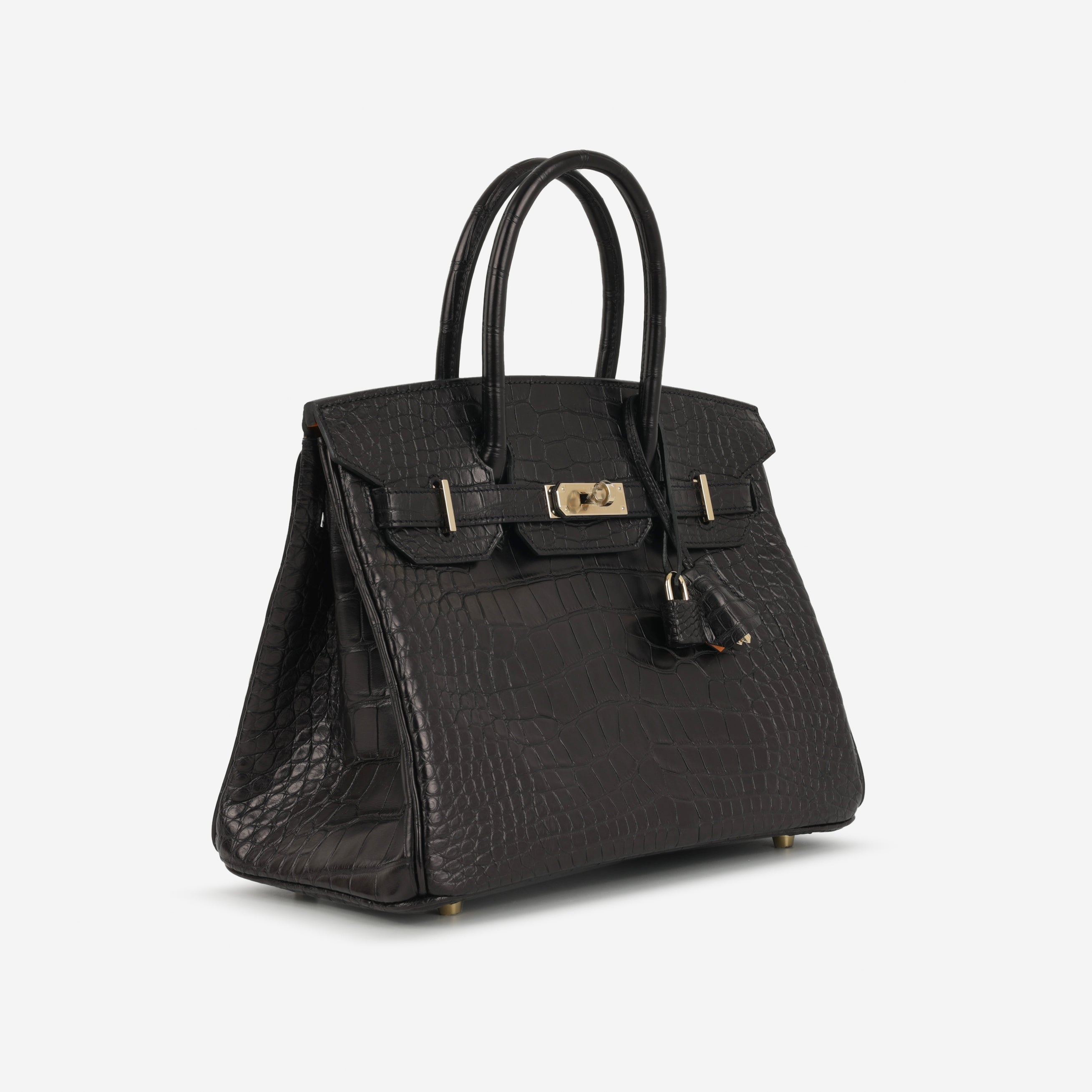 HSS Hermès Birkin 30 - Black Matte Alligator / Orange Interior | Permabrass Hardware