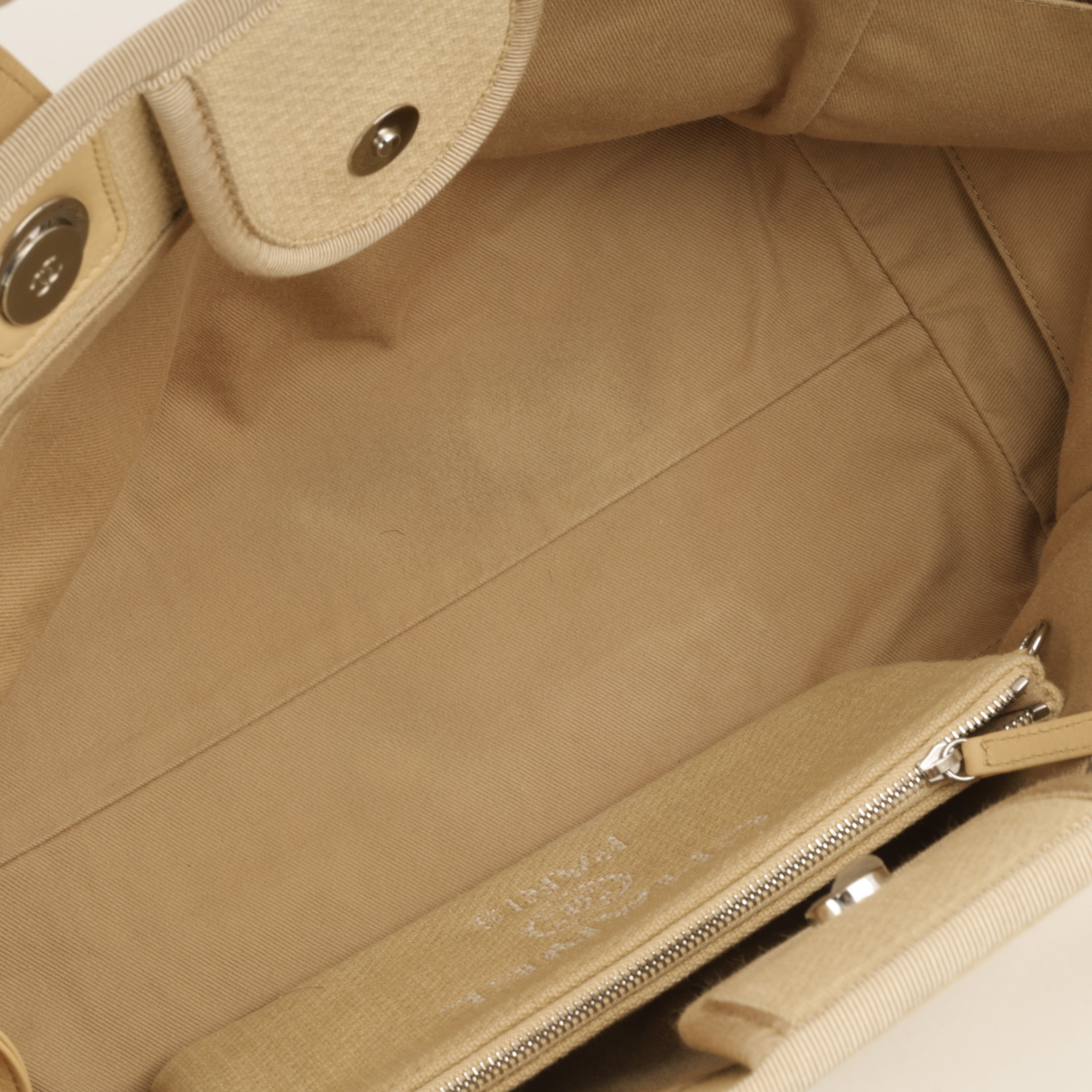 Chanel Large Deauville Bag - Beige Canvas | Silver Hardware