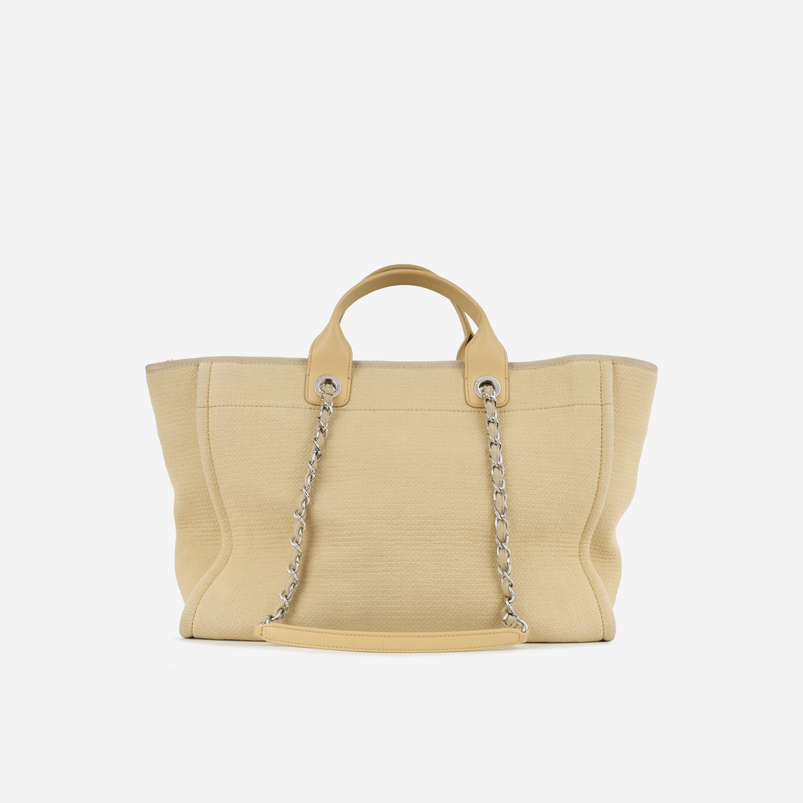 Chanel Large Deauville Bag - Beige Canvas | Silver Hardware