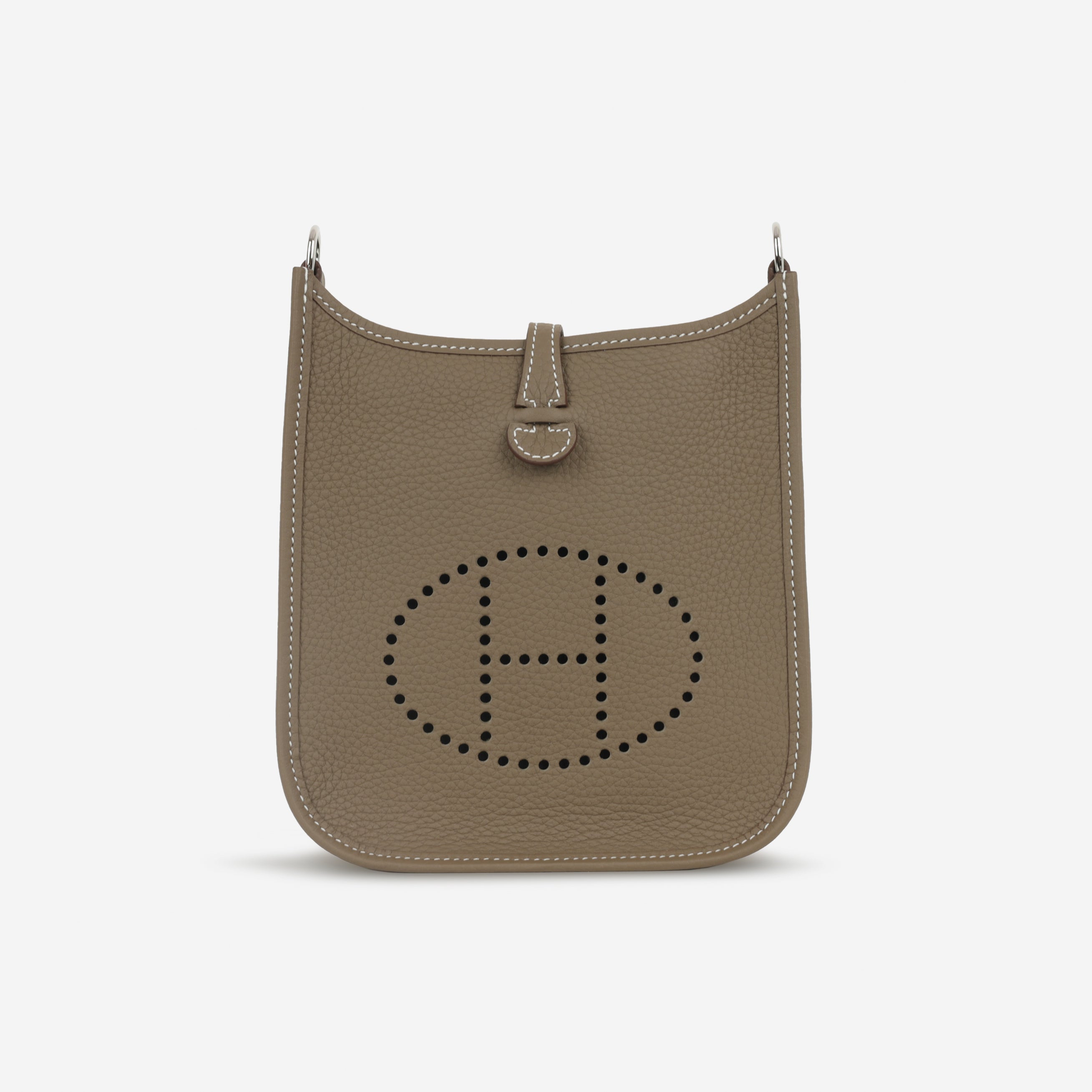 Hermès Mini Evelyne - Etoupe Clemence / Etoupe Strap | Palladium Hardware