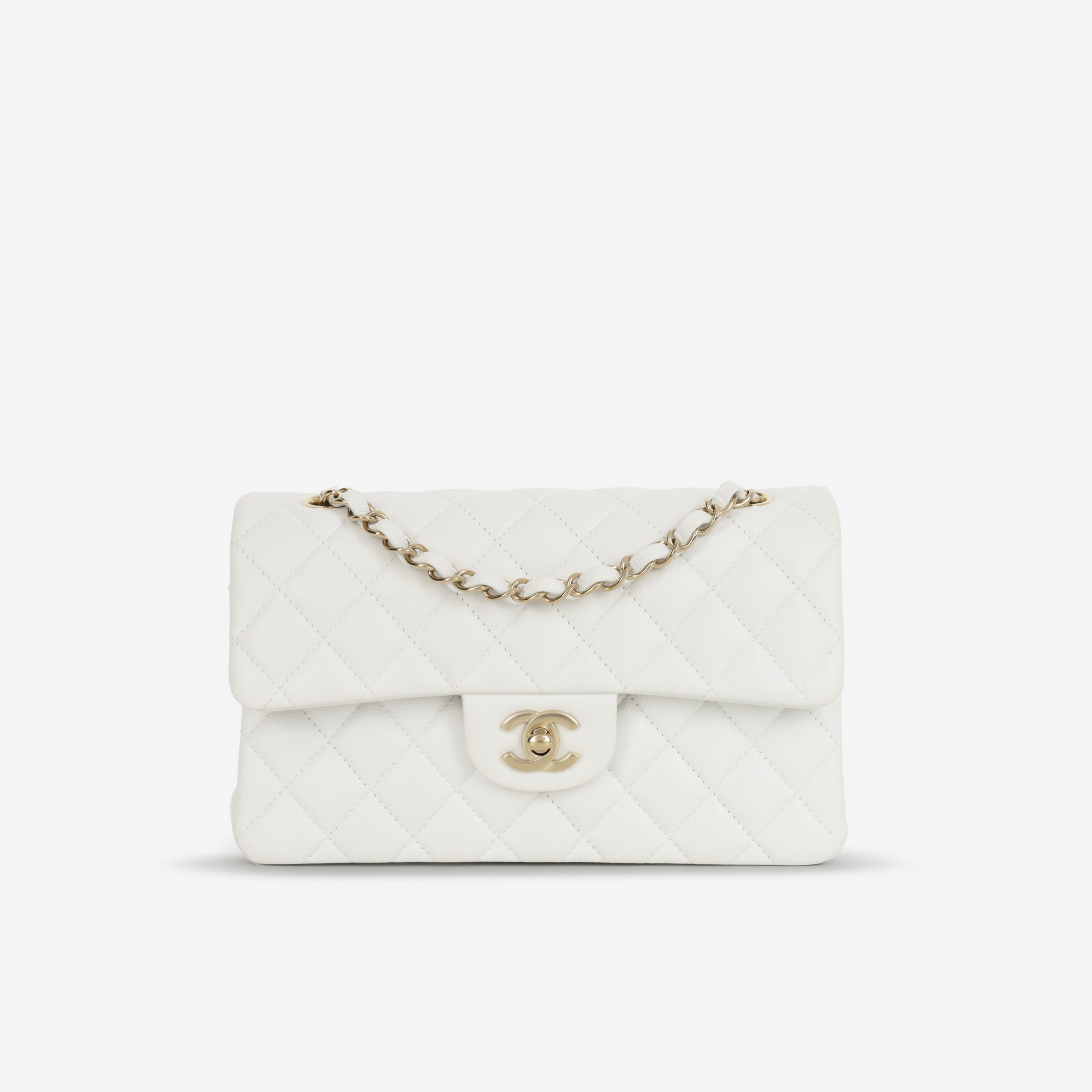 Chanel Small Classic Flap - White Caviar | Champagne Gold Hardware