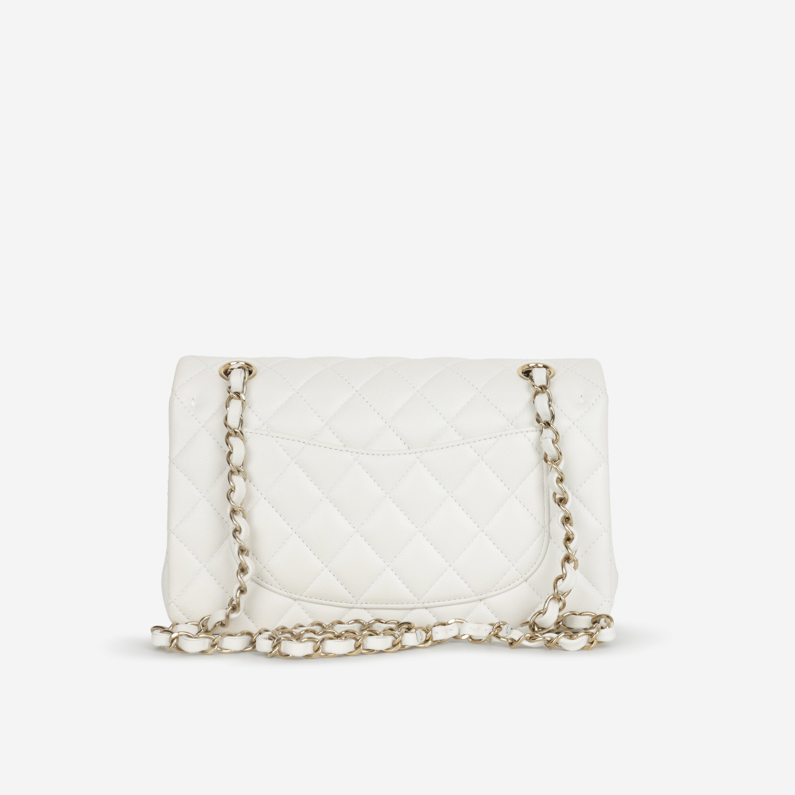 Chanel Small Classic Flap - White Caviar | Champagne Gold Hardware