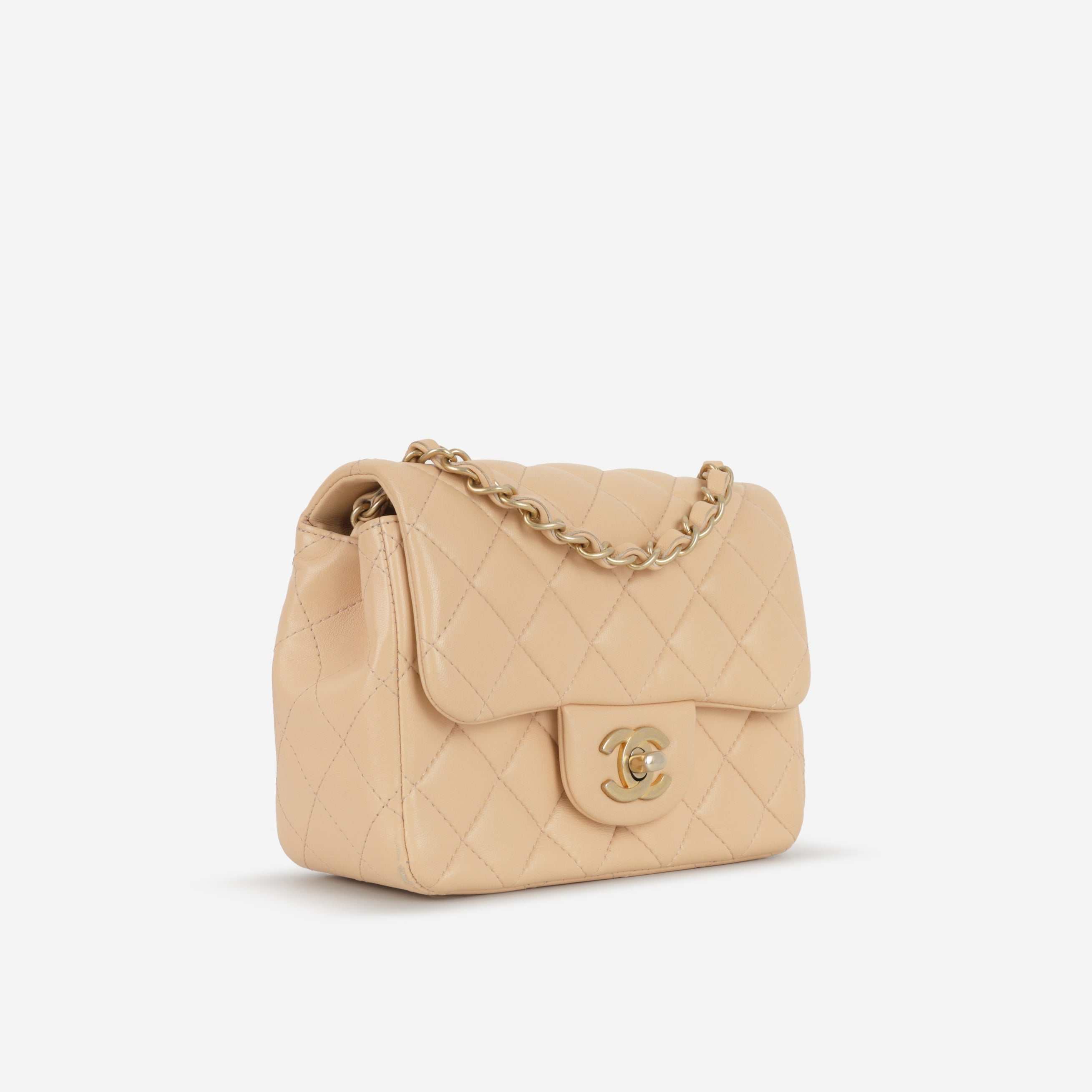 Chanel Mini Square - Beige Lambskin | Gold Hardware