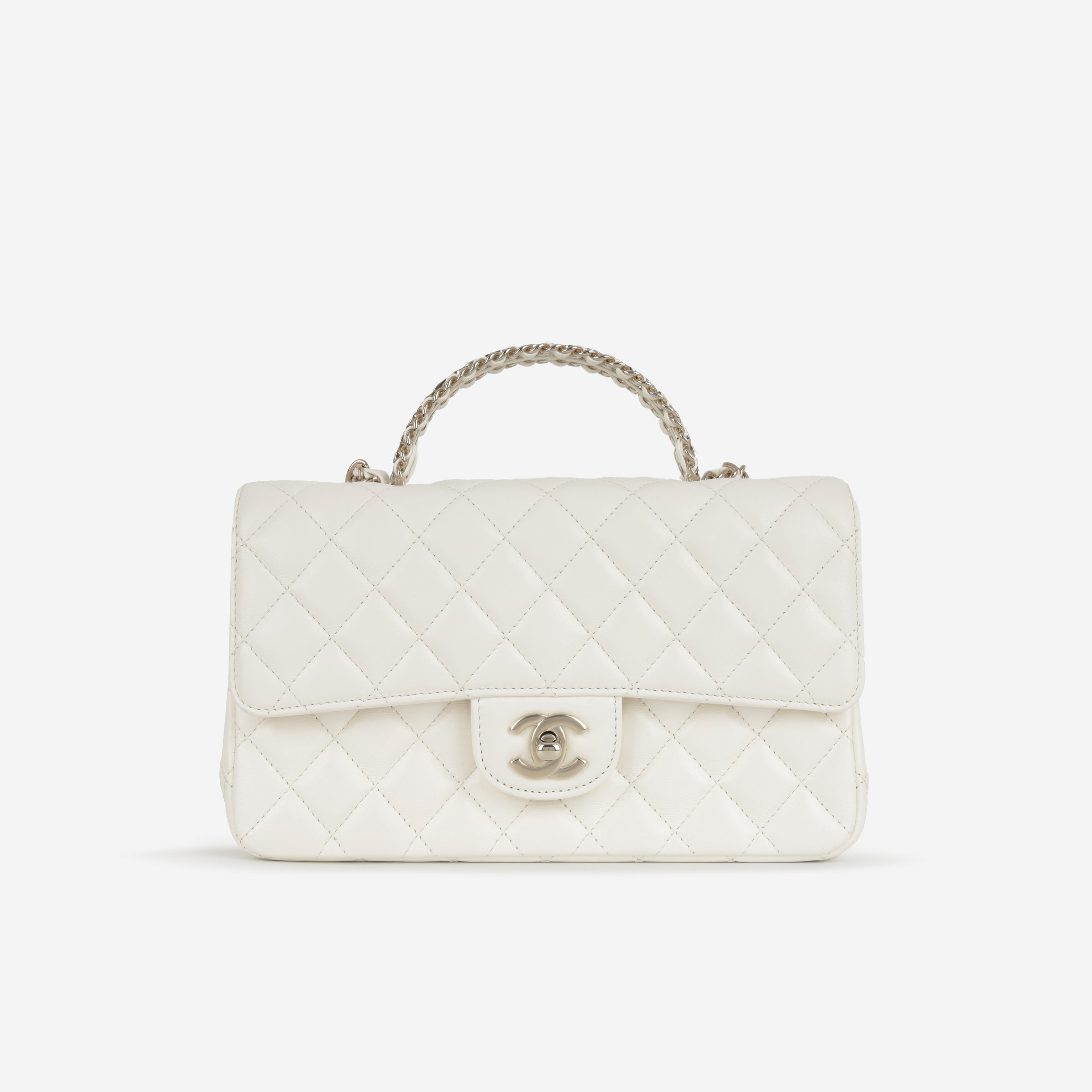 Chanel Mini Top Handle Flap with Strass - Ivory Lambskin  | Champagne Gold Hardware
