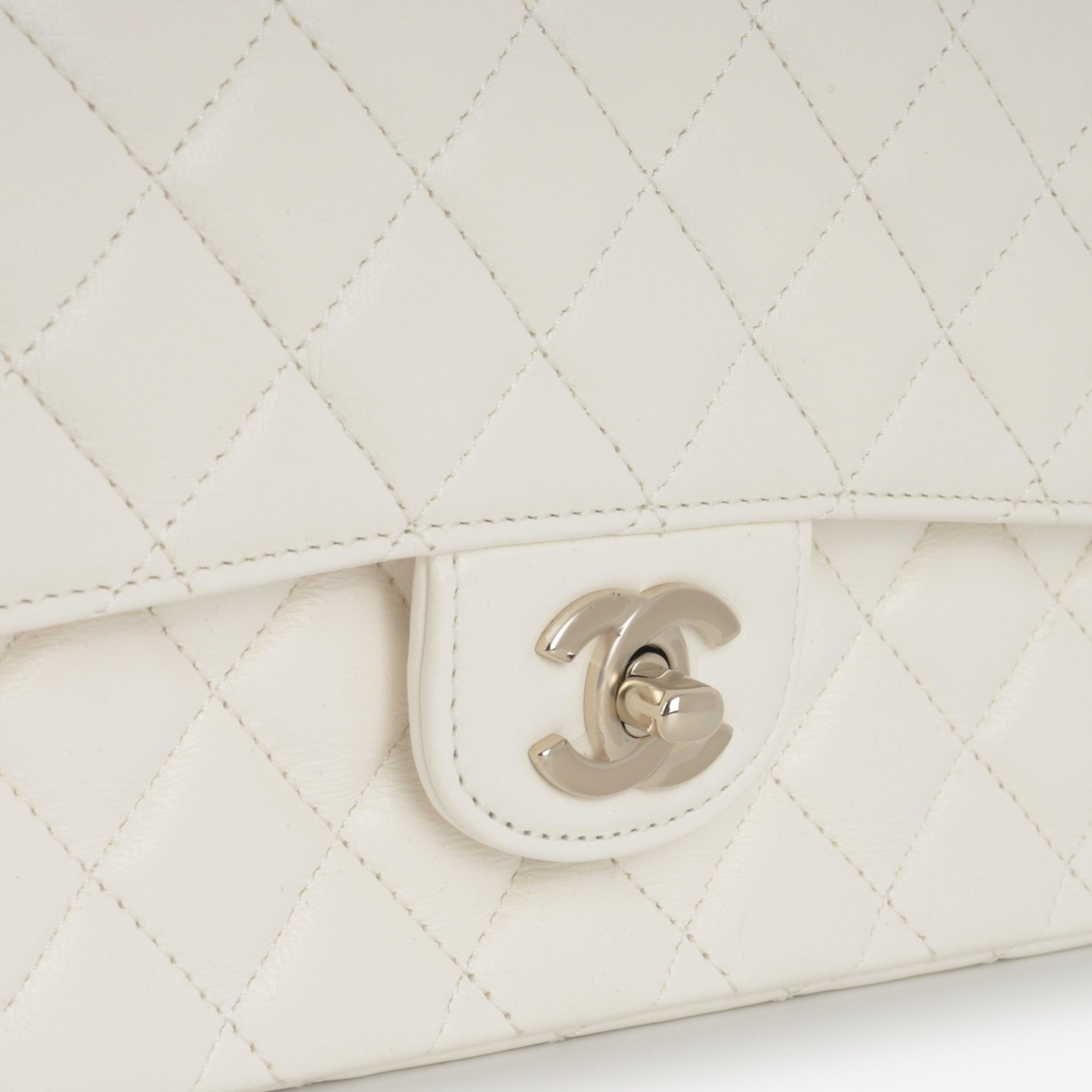 Chanel Mini Top Handle Flap with Strass - Ivory Lambskin  | Champagne Gold Hardware