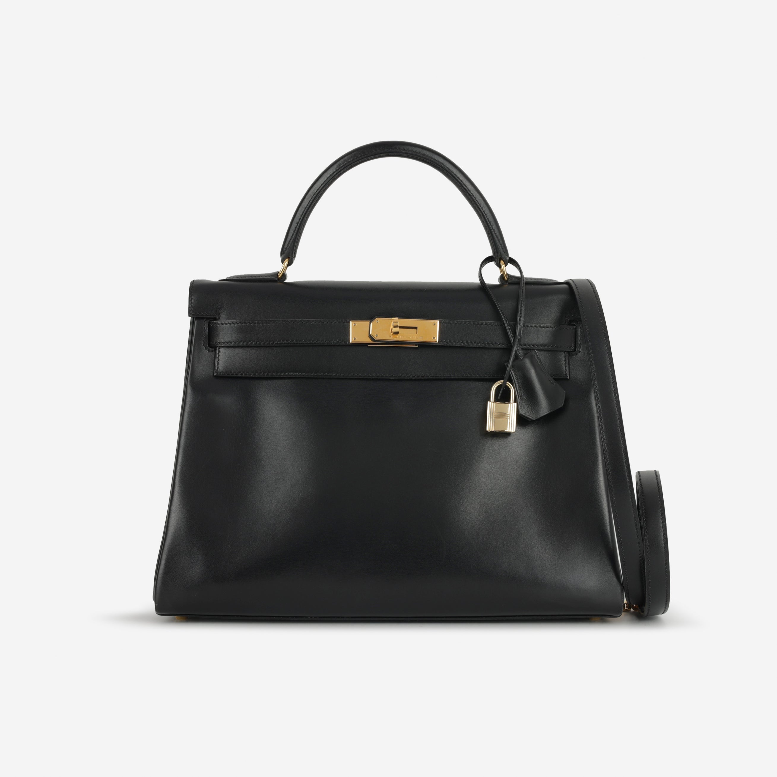 Hermès Vintage Kelly 32 Retourne - Black Box Calf | Gold Hardware