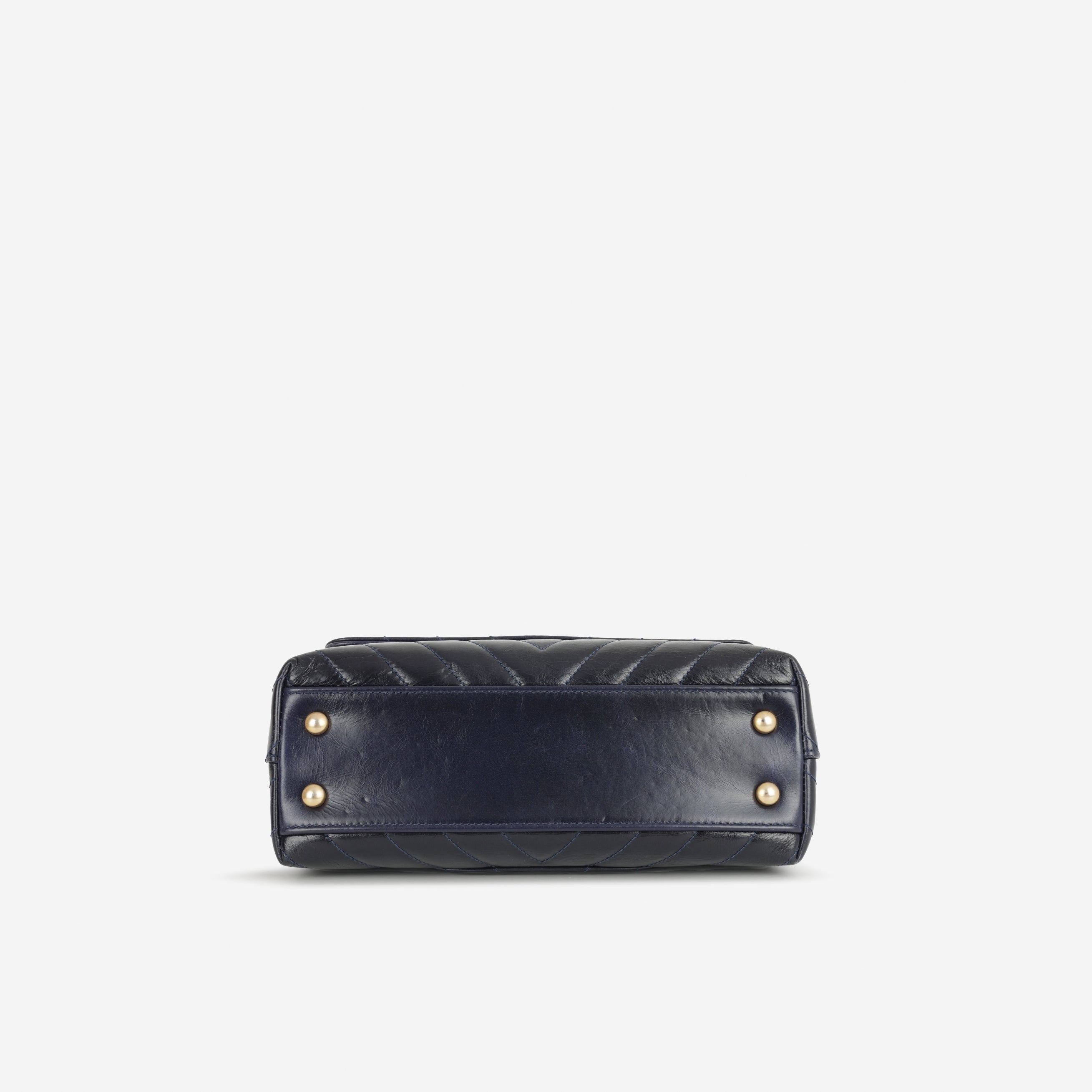 Chanel Small Coco Handle - Navy Chevron Calfskin | Gold Hardware