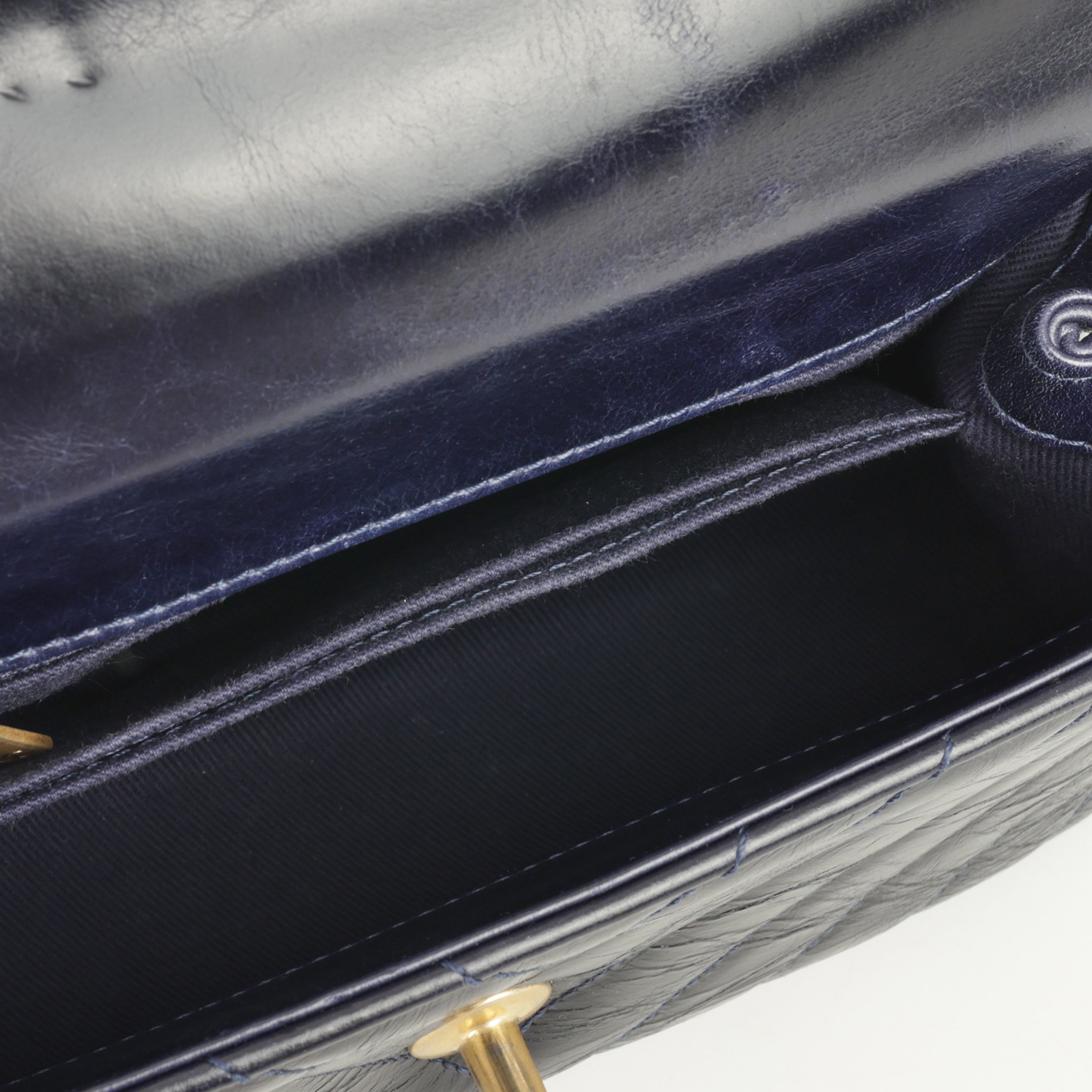 Chanel Small Coco Handle - Navy Chevron Calfskin | Gold Hardware