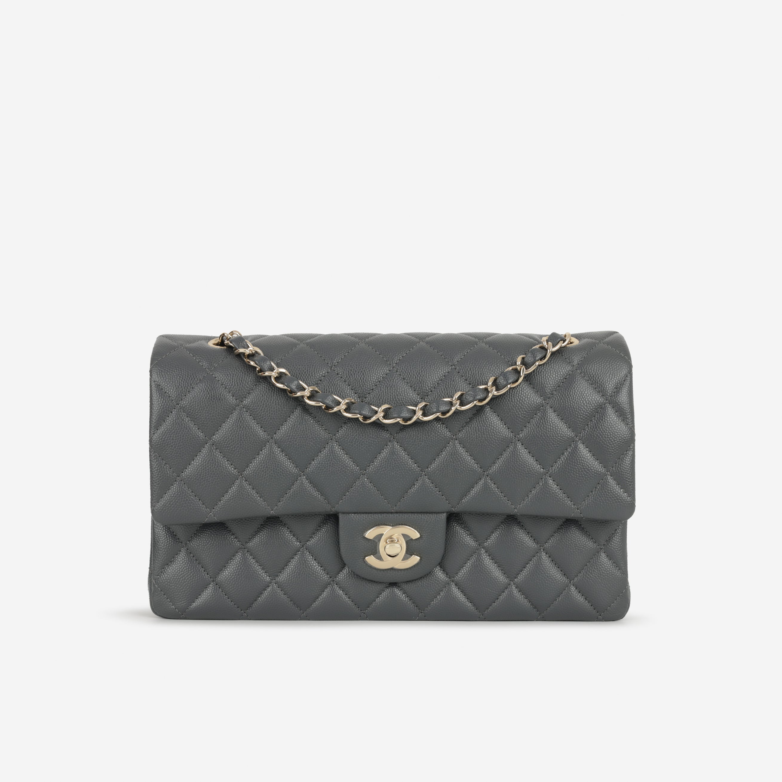 Chanel Medium Classic Flap - Grey Caviar | Champagne Gold Hardware