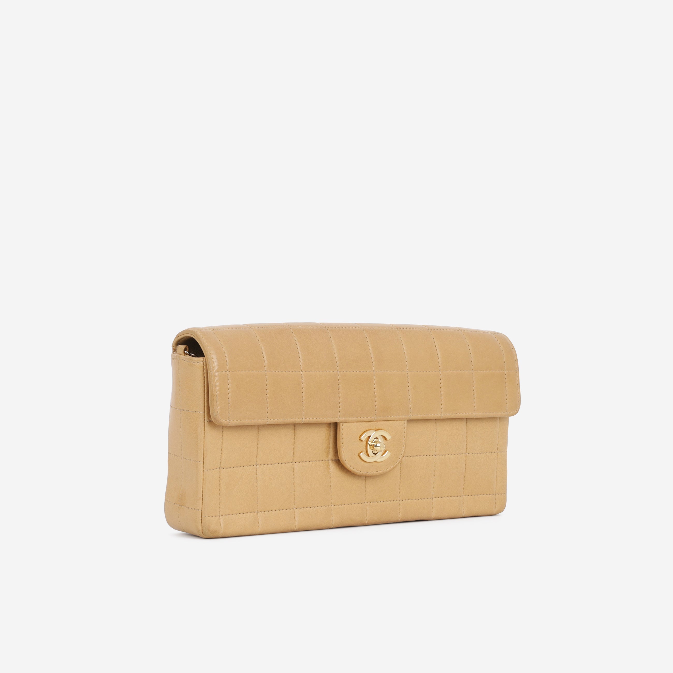 Chanel East West Chocolate Bar - Beige Lambskin | Gold Hardware