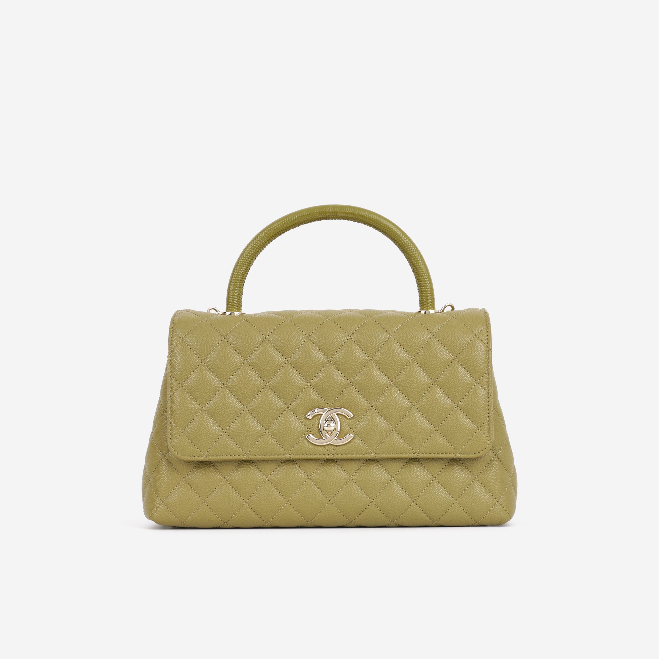 Chanel Medium Coco Handle - Olive Green Caviar | Champagne Gold Hardware