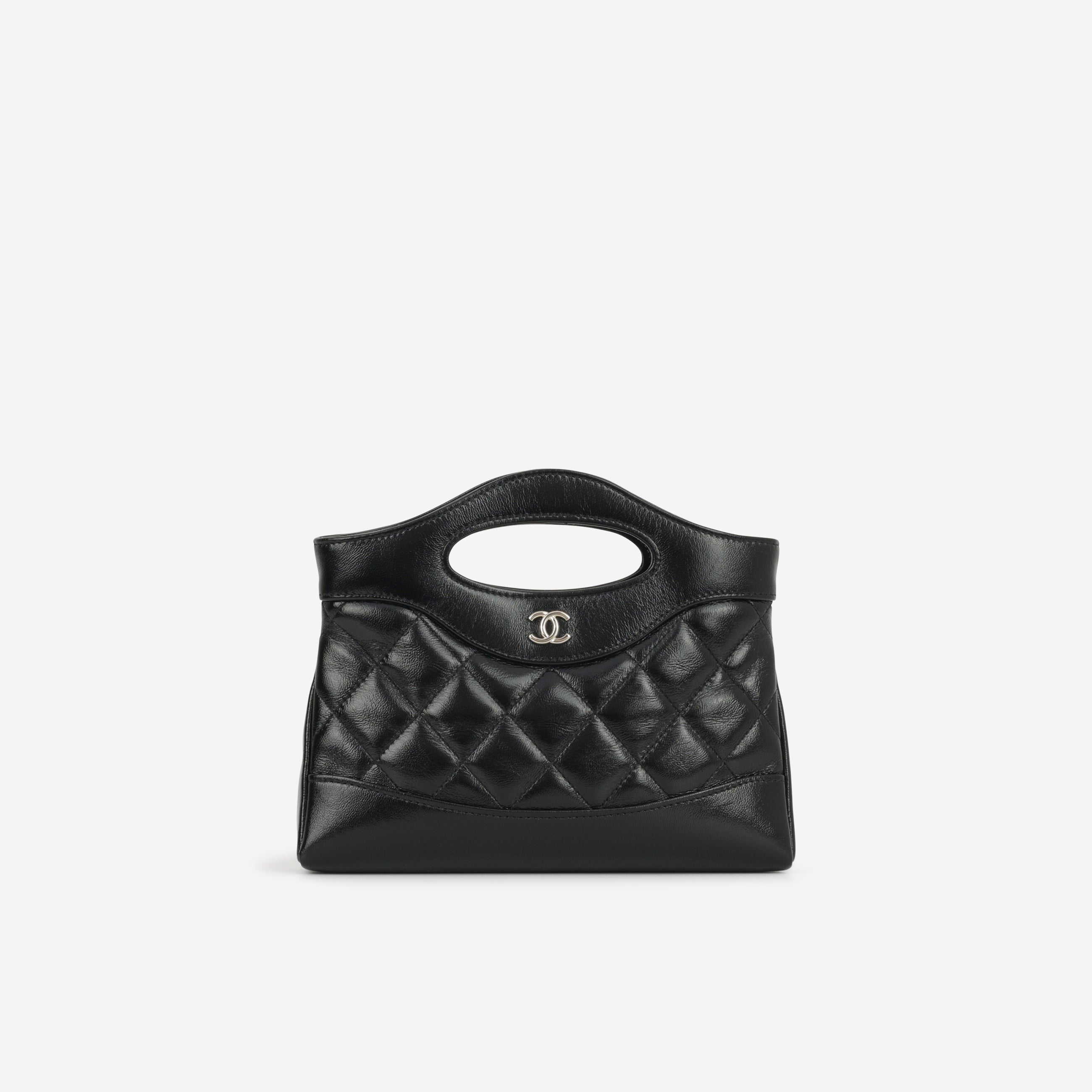Nano 31 Clutch on Chain - Black Glazed Calfskin | Champagne Gold Hardware