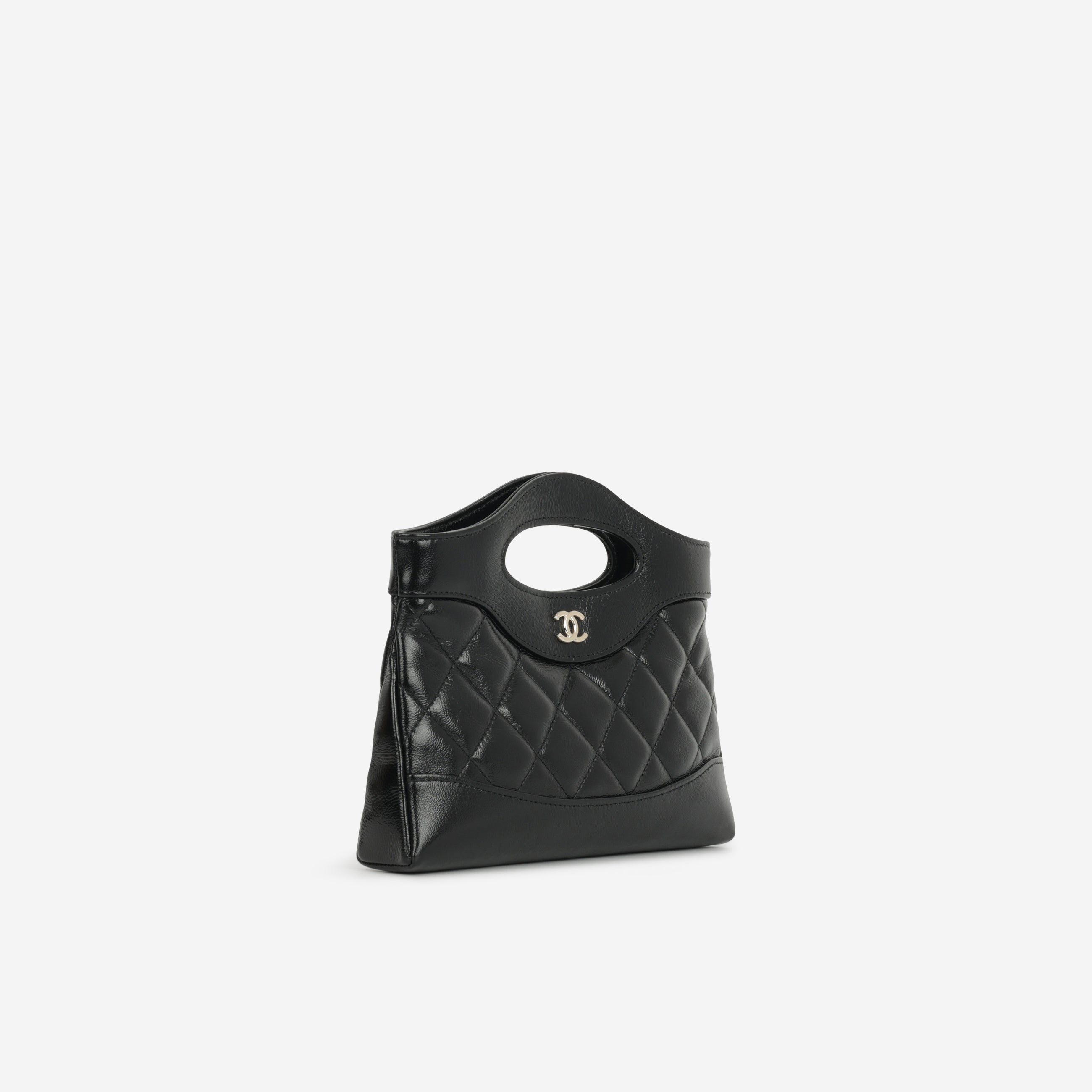 Nano 31 Clutch on Chain - Black Glazed Calfskin | Champagne Gold Hardware