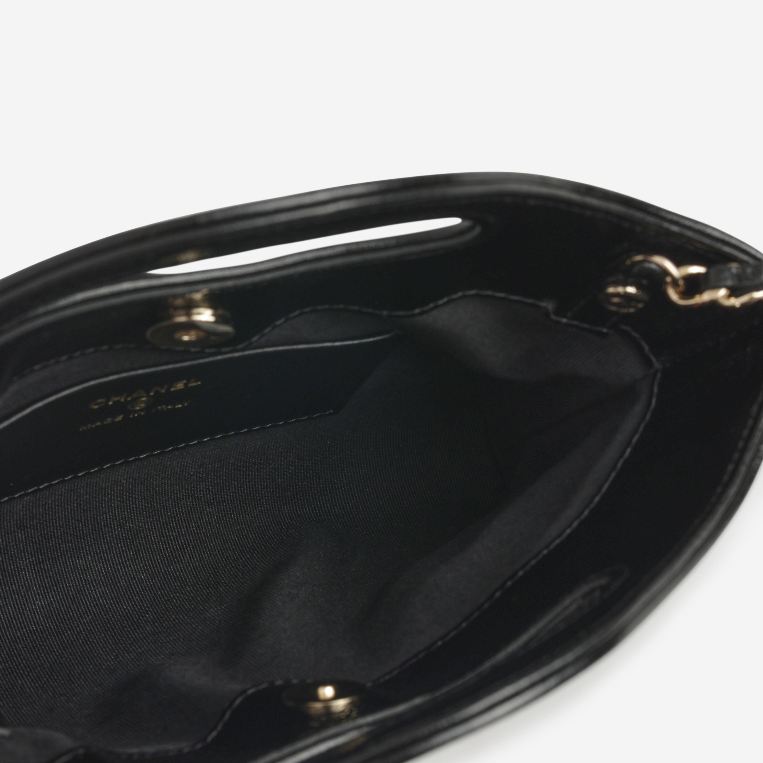 Nano 31 Clutch on Chain - Black Glazed Calfskin | Champagne Gold Hardware
