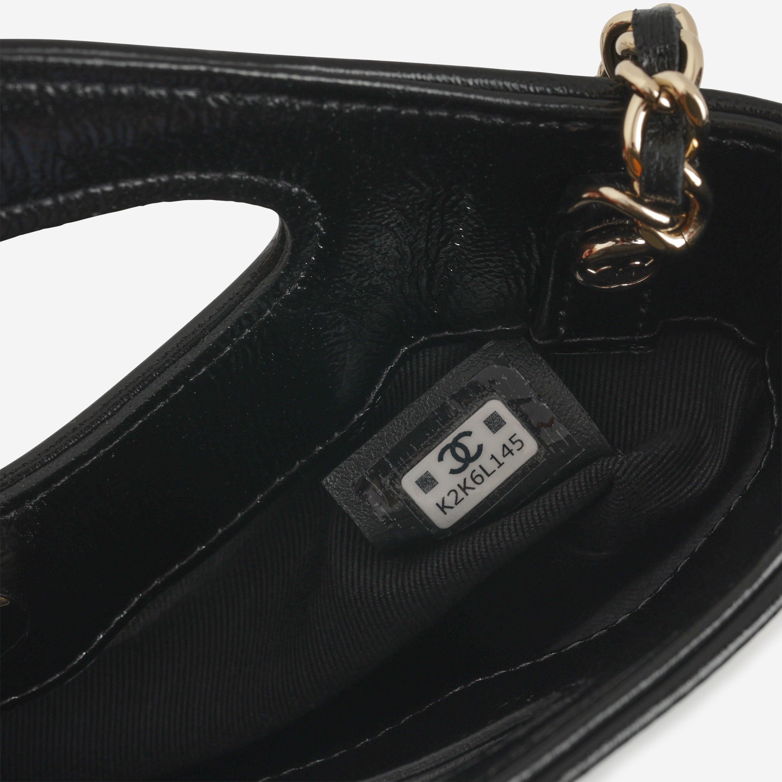 Nano 31 Clutch on Chain - Black Glazed Calfskin | Champagne Gold Hardware