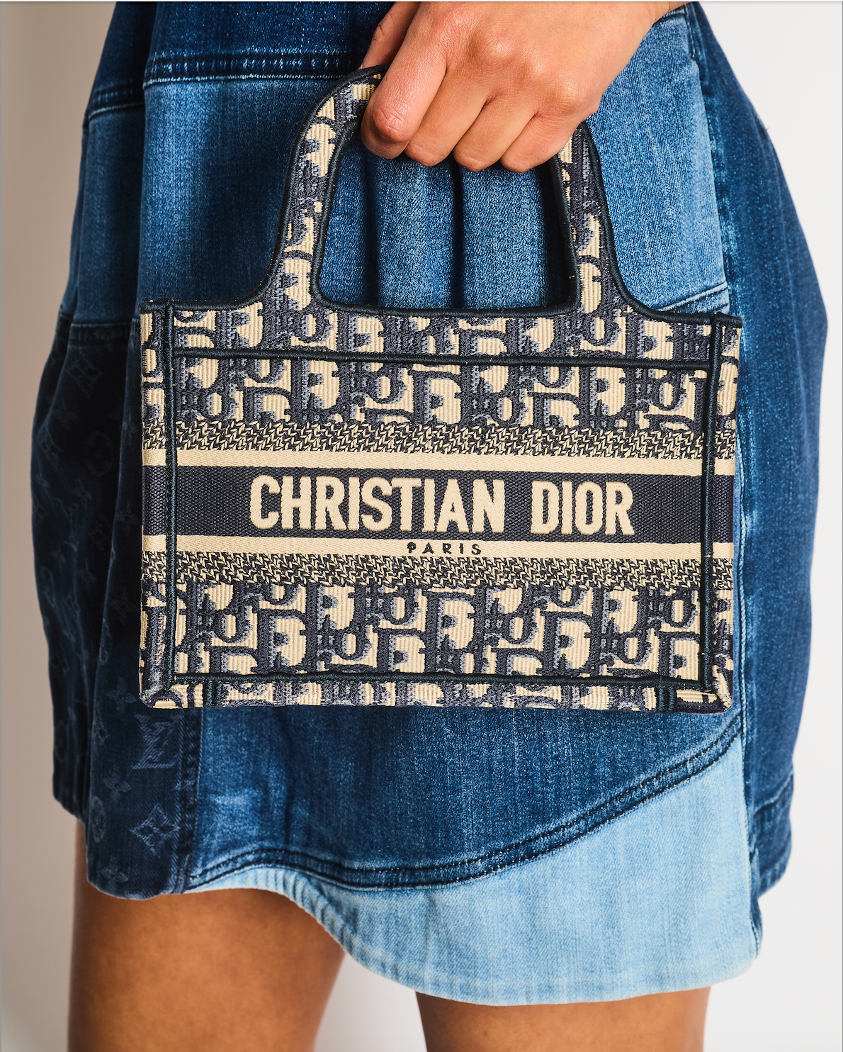 Christian Dior Mini Book Tote in Blue Oblique Embroidery