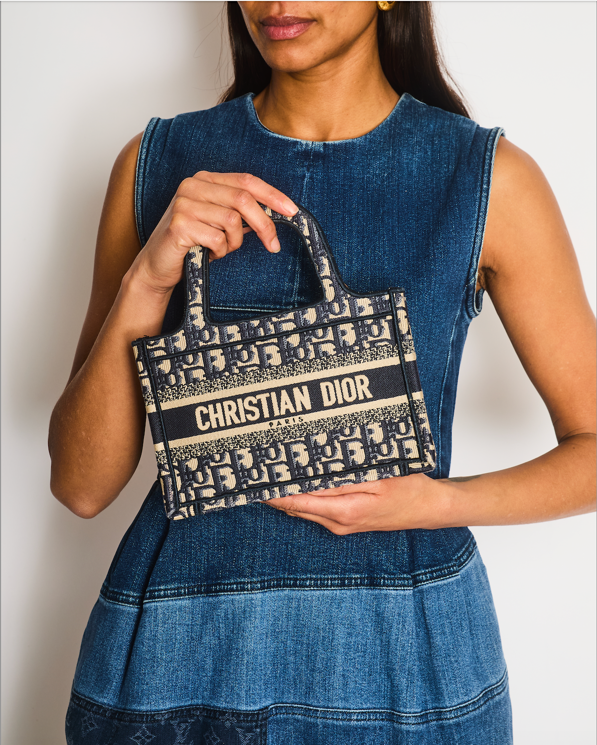 Christian Dior Mini Book Tote in Blue Oblique Embroidery