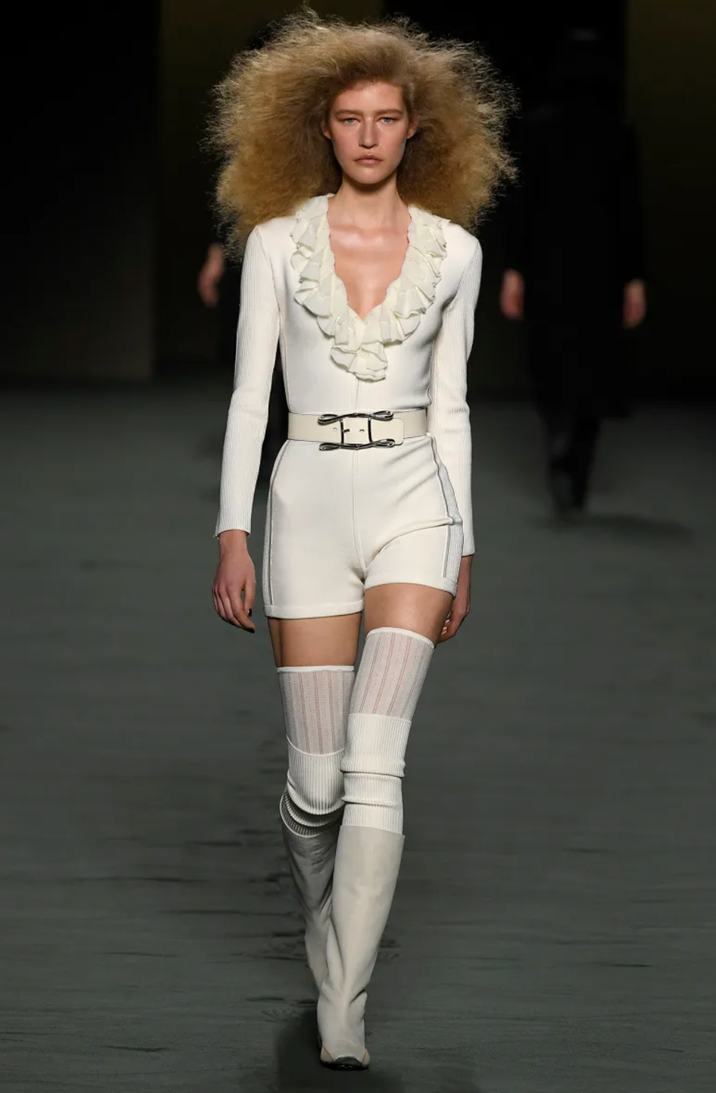 Hermès Fall 2022 White Playsuit with Ruffle Collar and Ribbed Sleeves FR 36 Size UK 8