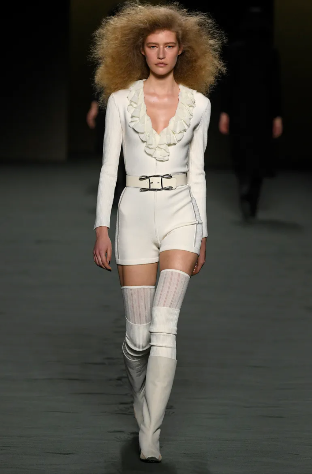 Hermès Fall 2022 White Playsuit with Ruffle Collar and Ribbed Sleeves FR 36 Size UK 8