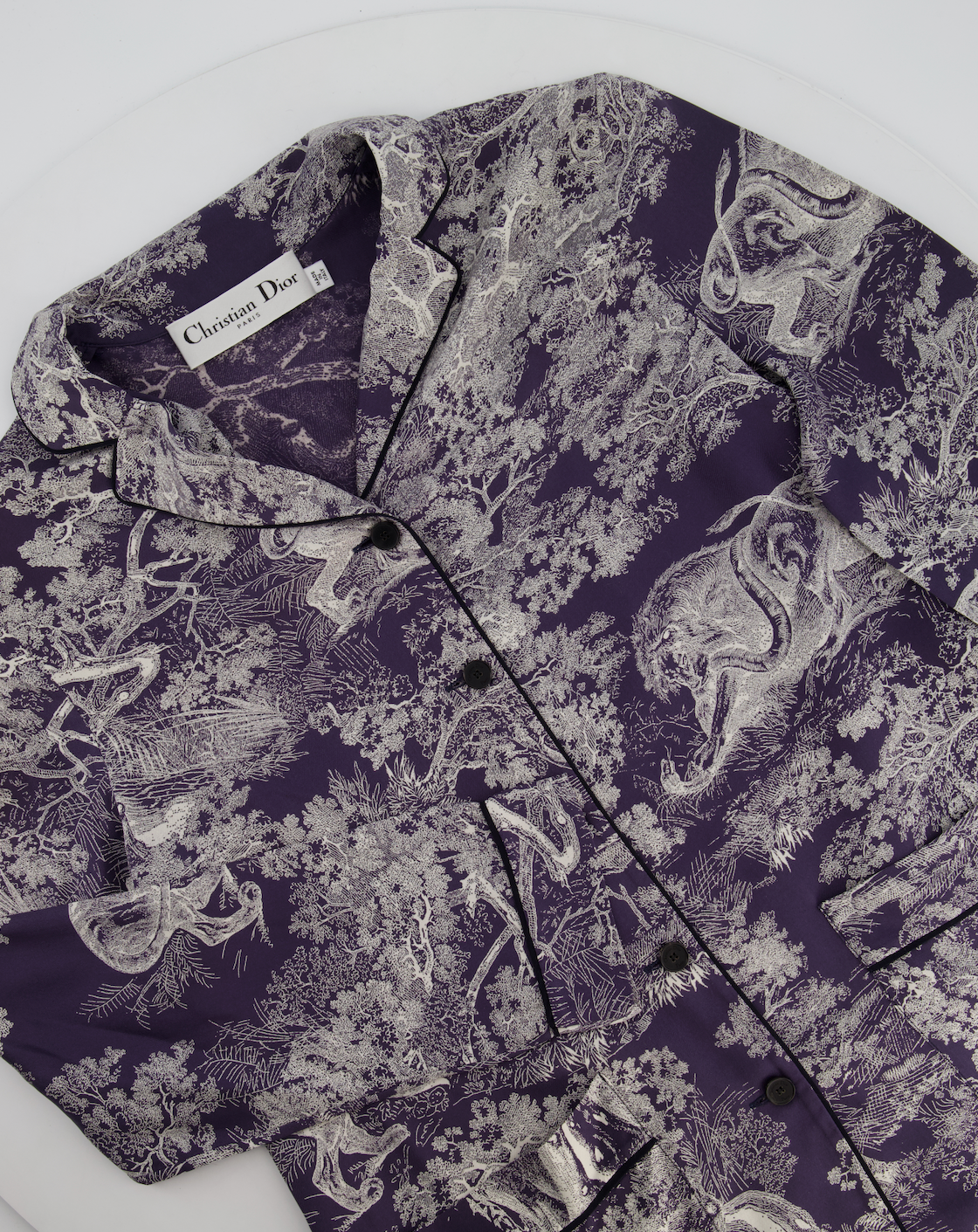 Christian Dior Purple Toile Du Jouy Silk Button Down Shirt Size FR 34 (UK 6)