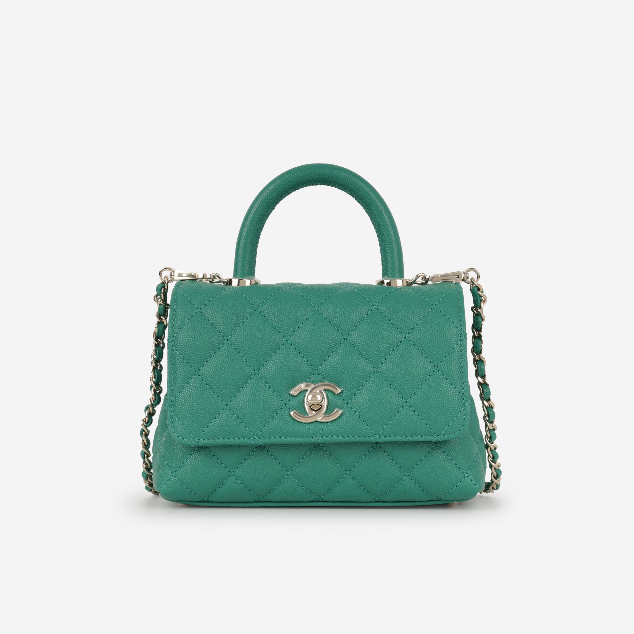 Chanel Small Coco Handle - Green Caviar | Champagne Gold Hardware