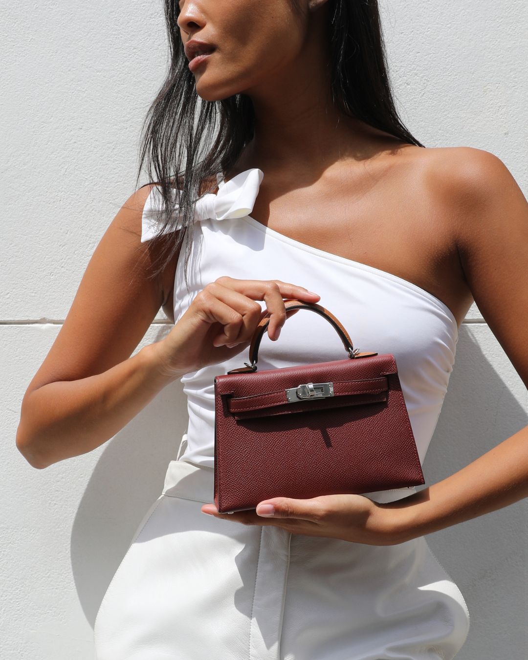 *SUPER RARE* Hermès Mini Kelly II Tricolour 20 Bag In Rouge H, Gold, and Bai Brun Epsom Leather with Palladium Hardware