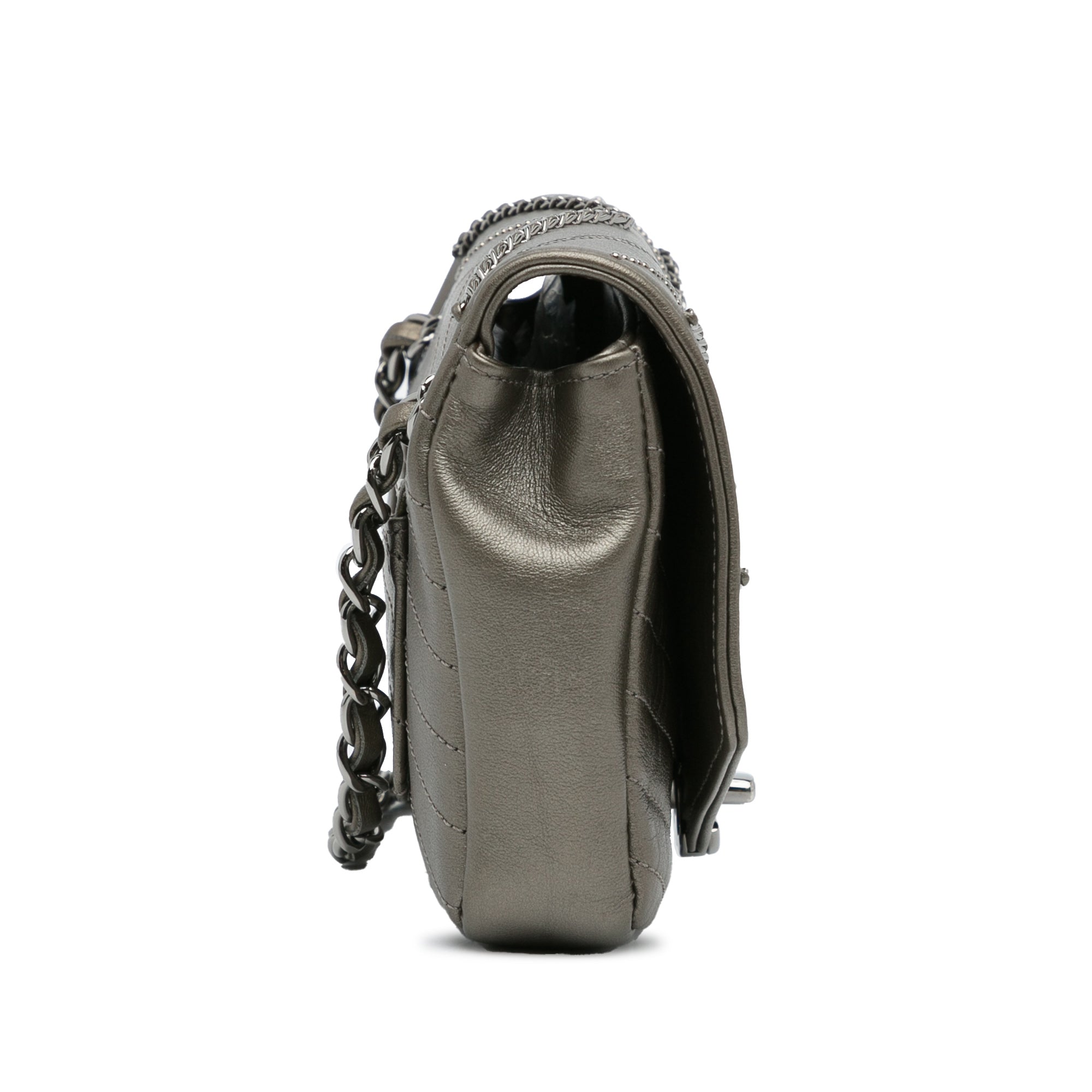 Envelope Square Chain Flap Bag Chevron Embellished Calfskin Mini