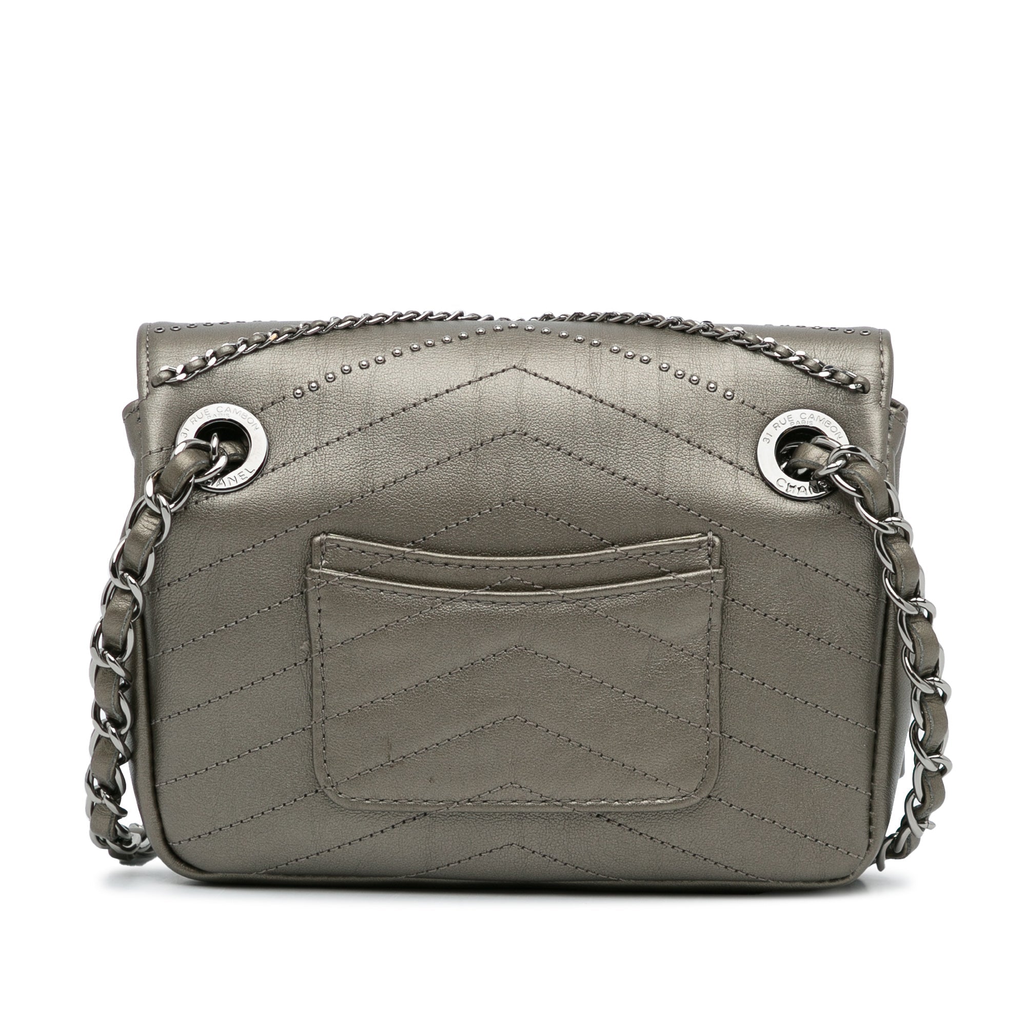 Envelope Square Chain Flap Bag Chevron Embellished Calfskin Mini