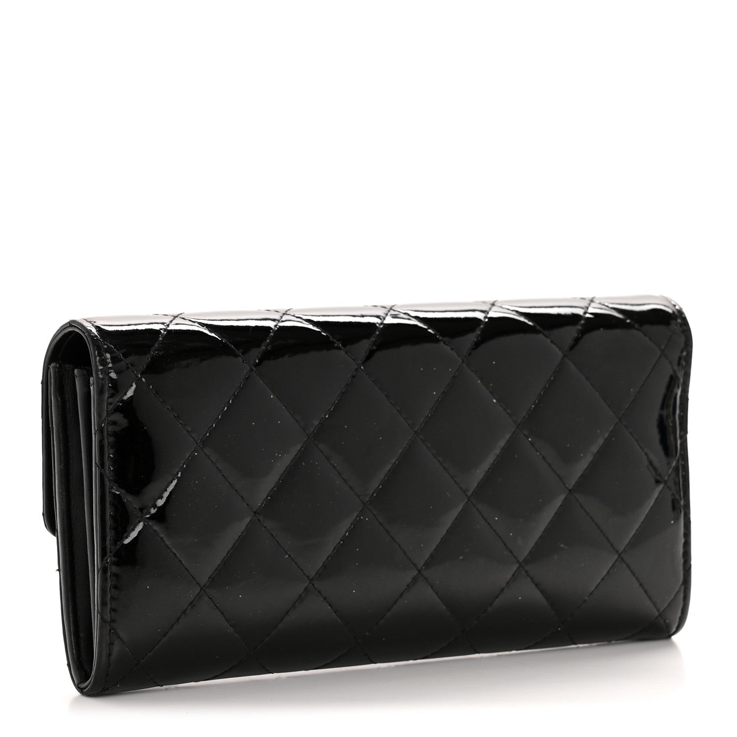 Patent Quilted Large Brilliant Flap Wallet Black