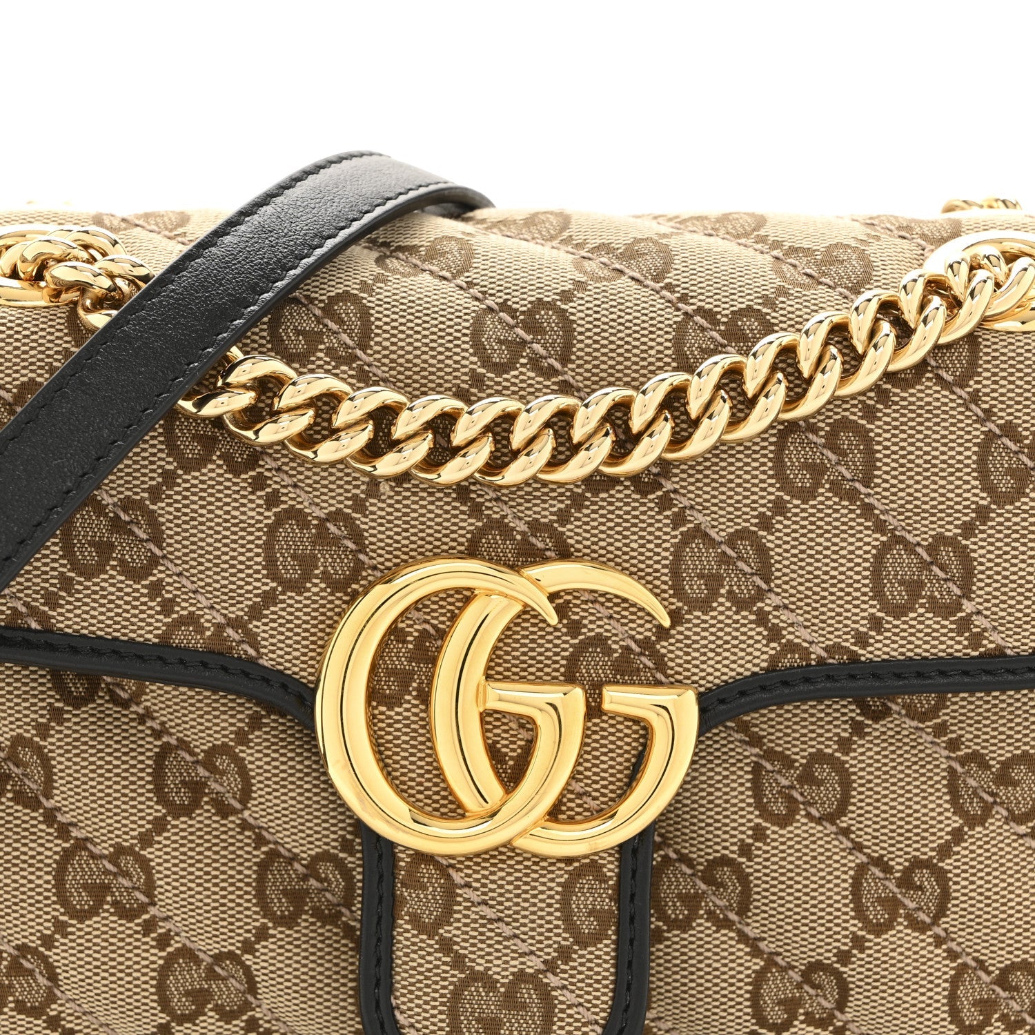 Monogram Matelasse Diagonal Mini GG Marmont Shoulder Bag Beige Black