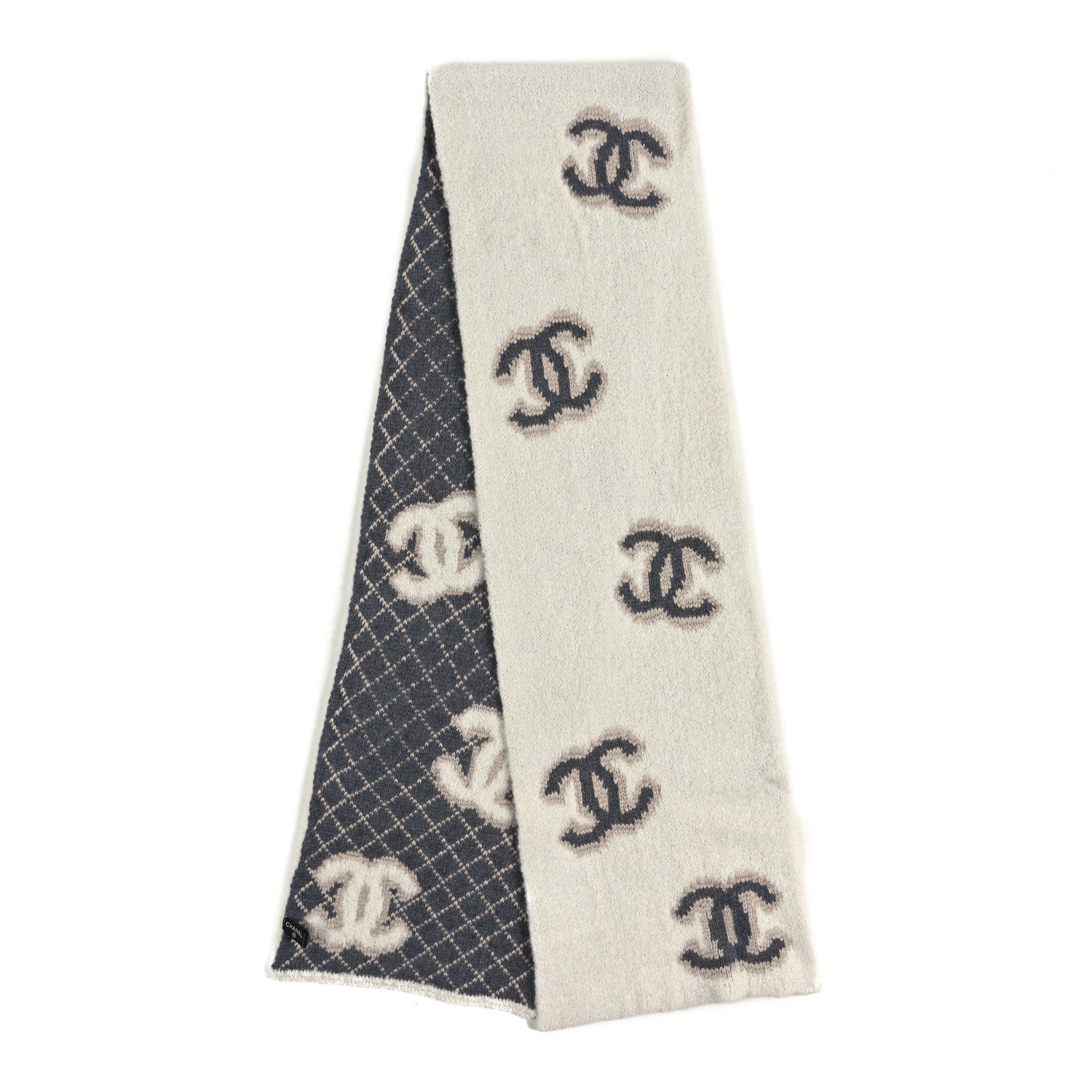 Cashmere Silk CC Scarf White Grey