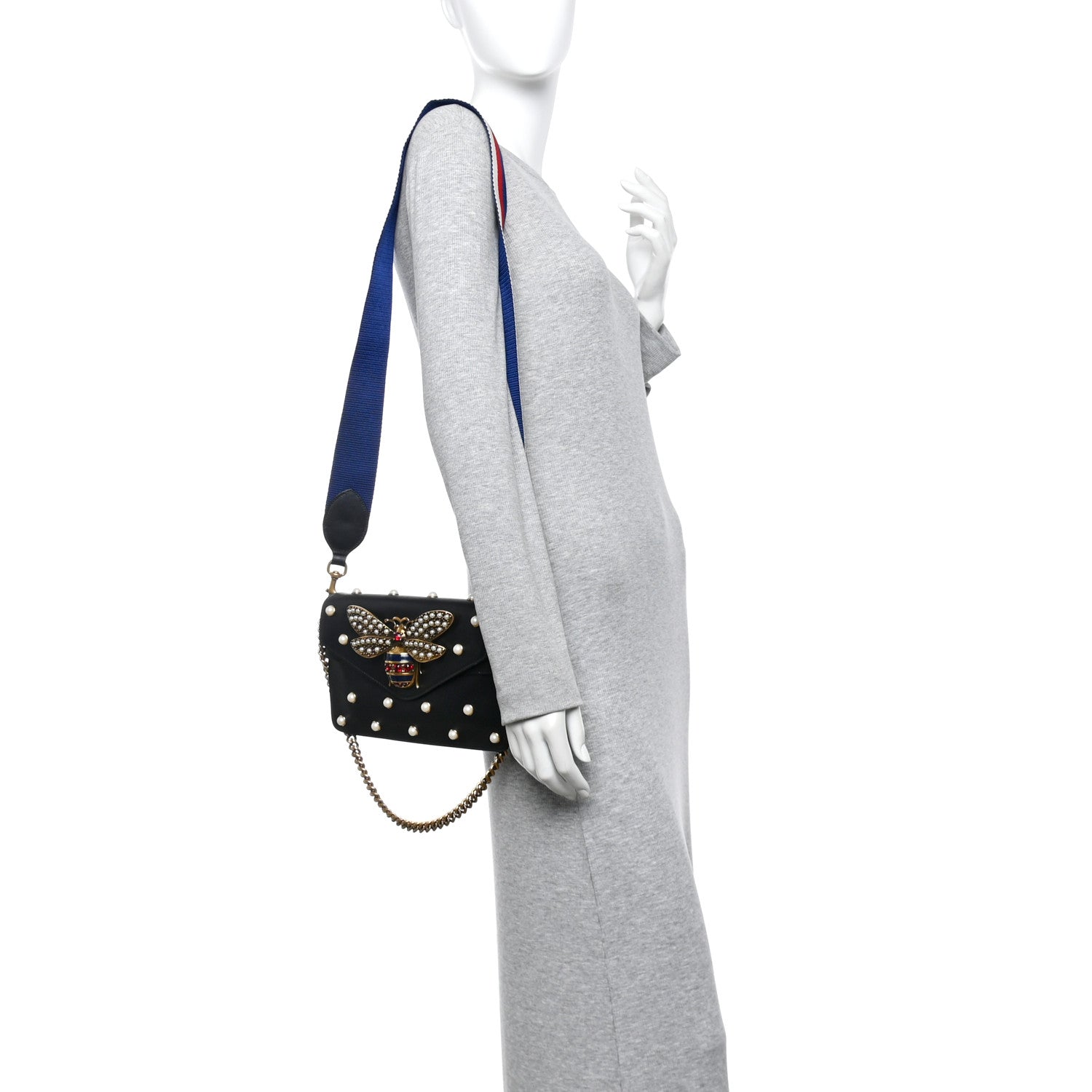Nappa Pearl Studded Mini Queen Margaret Broadway Shoulder Bag Black