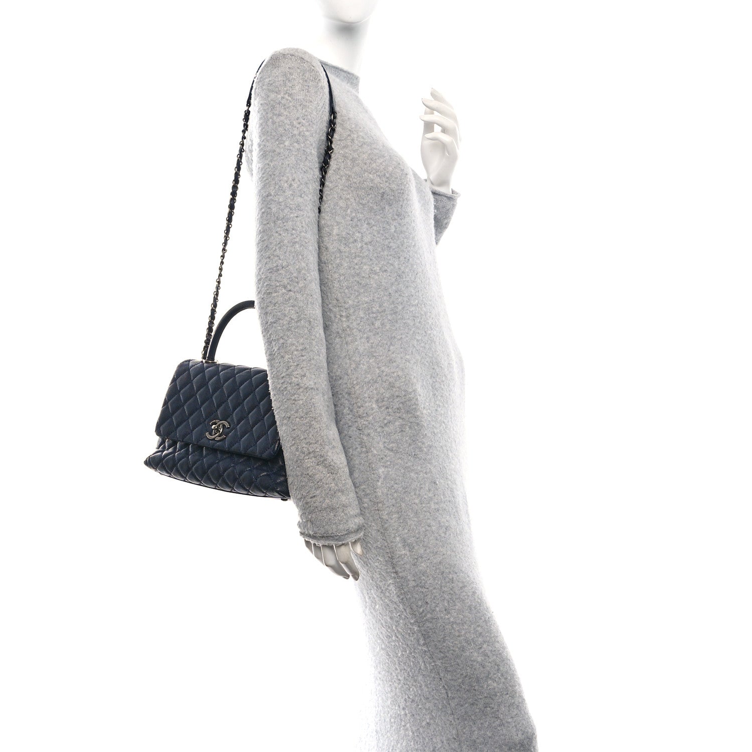 Caviar Quilted Small Coco Handle Flap Navy