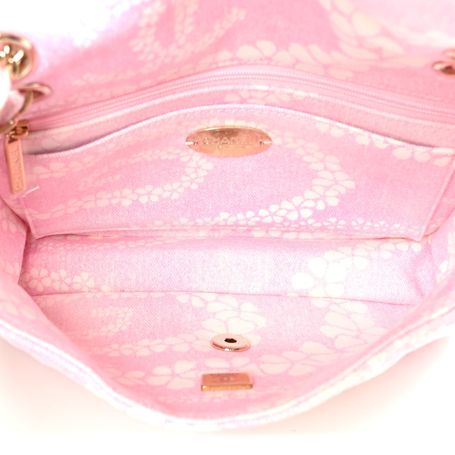 Printed Denim Quilted Flap Bag Pink White