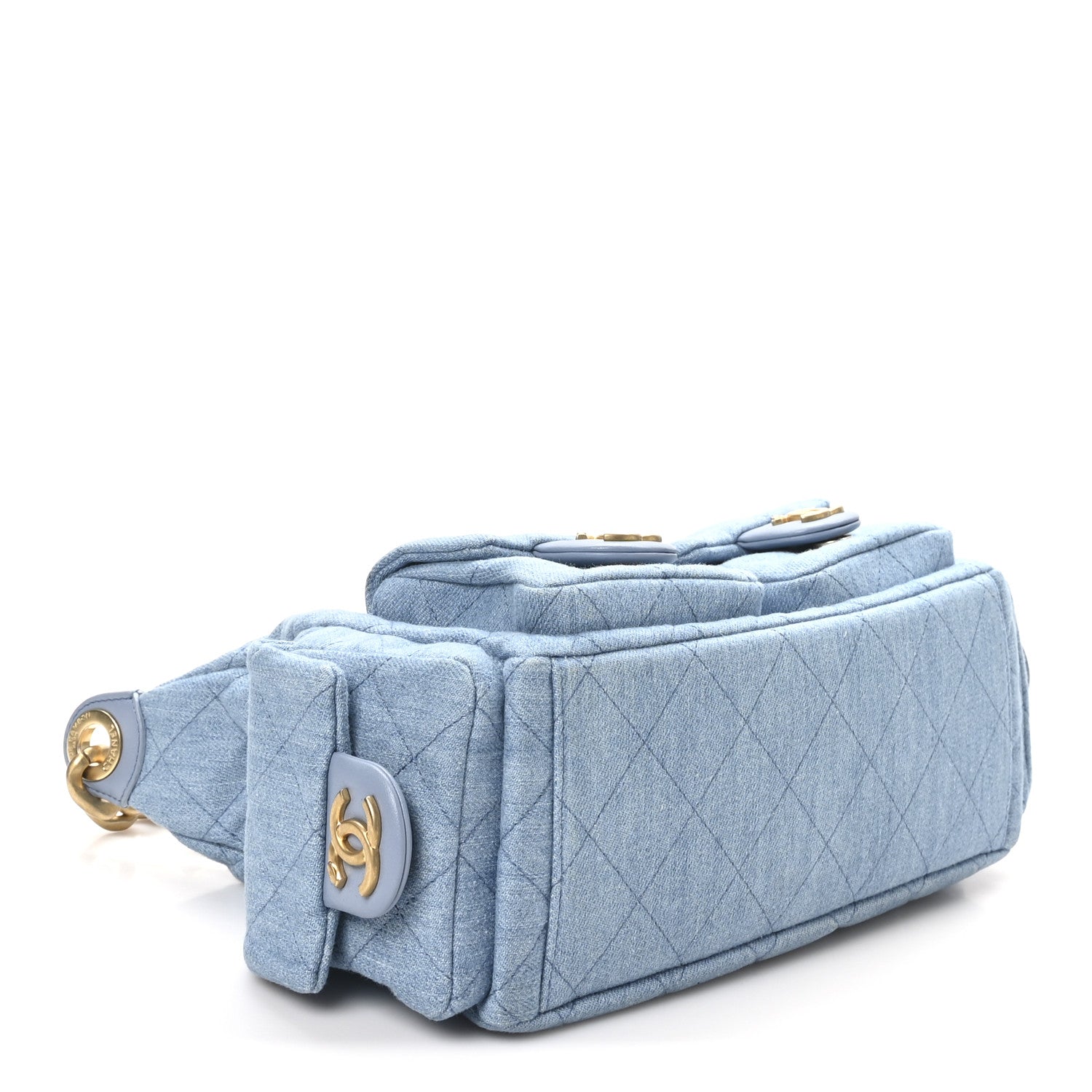 Washed Denim Quilted Large Trendy Pockets Hobo Blue
