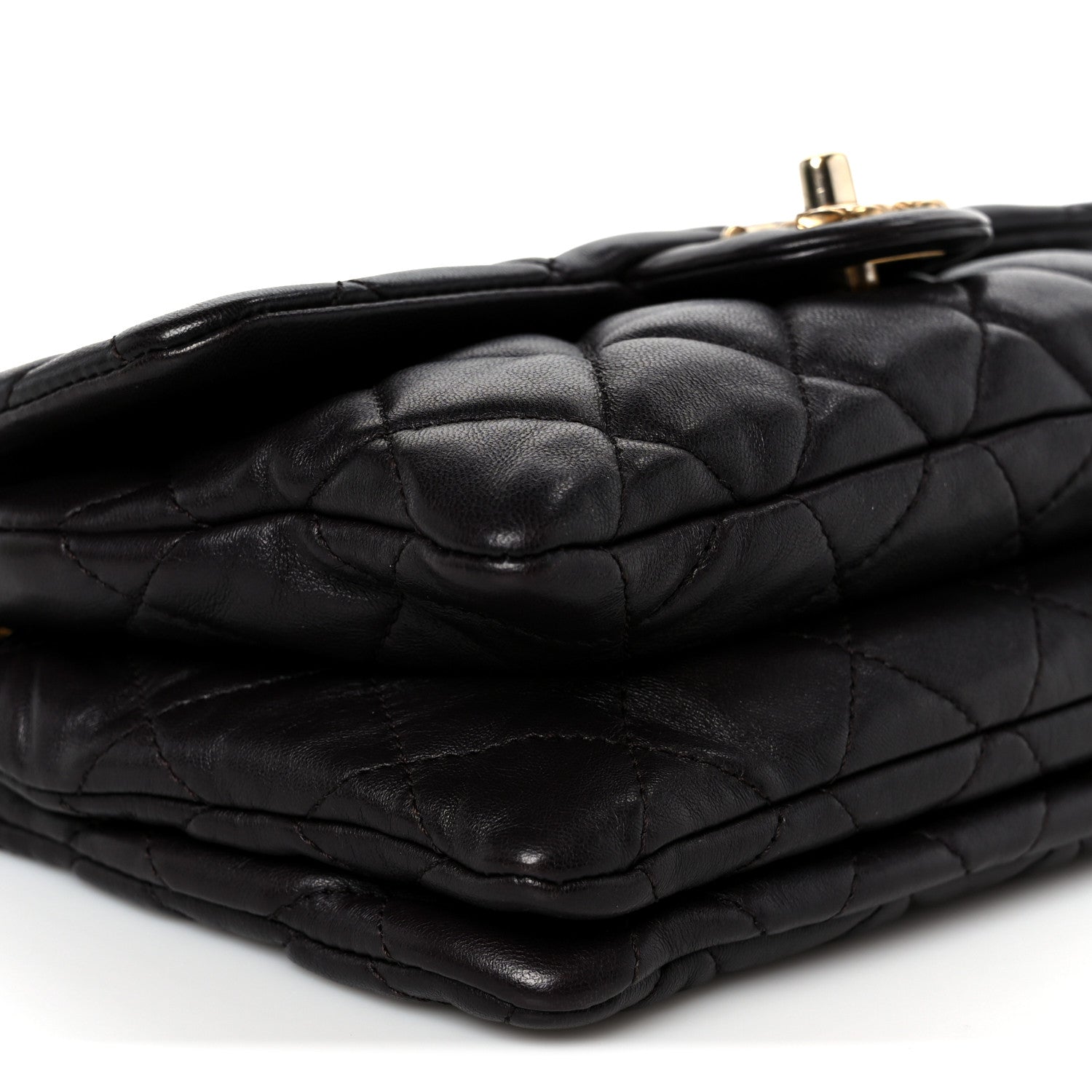 Lambskin Quilted Small Pillow Crush Flap Dark Brown