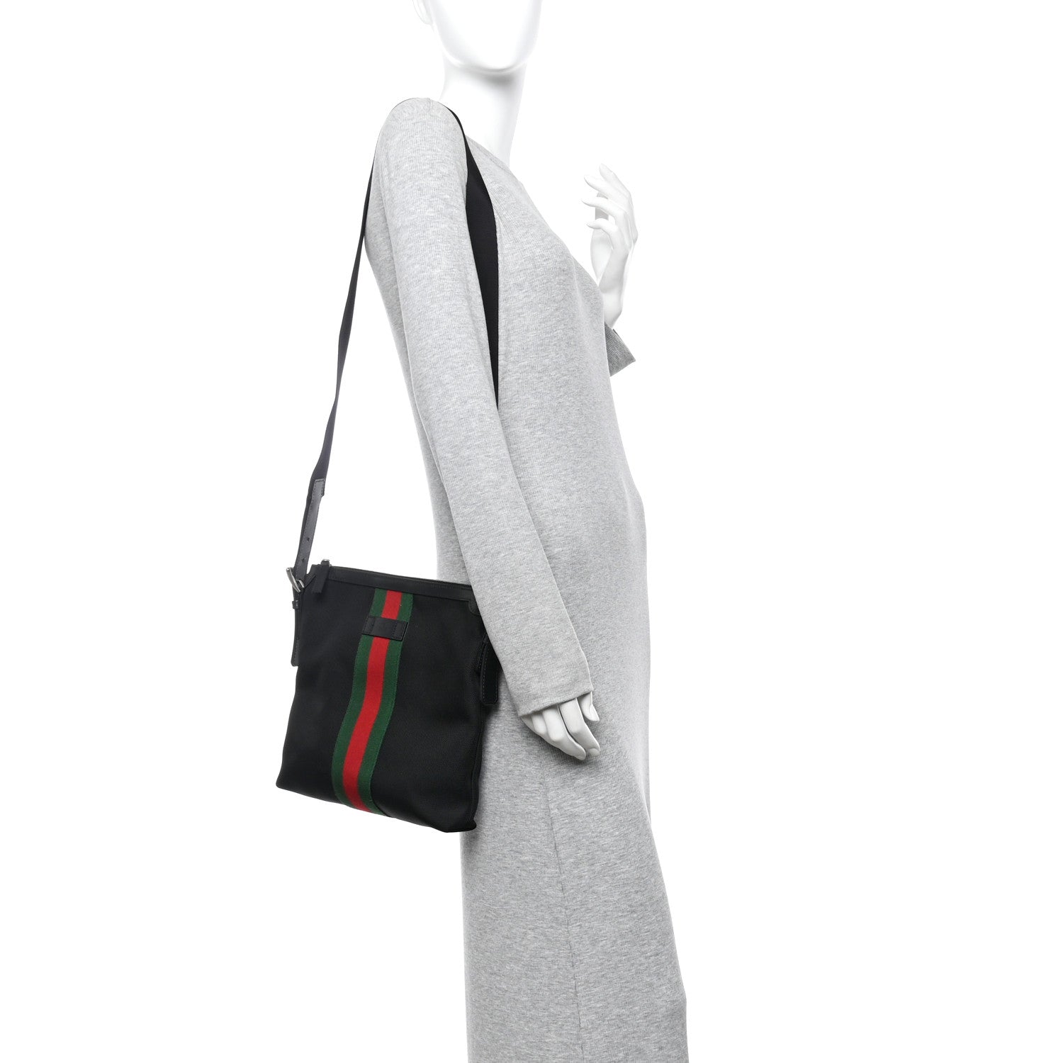 Techno Canvas Selleria Calfskin Web Small Flat Messenger Bag Black