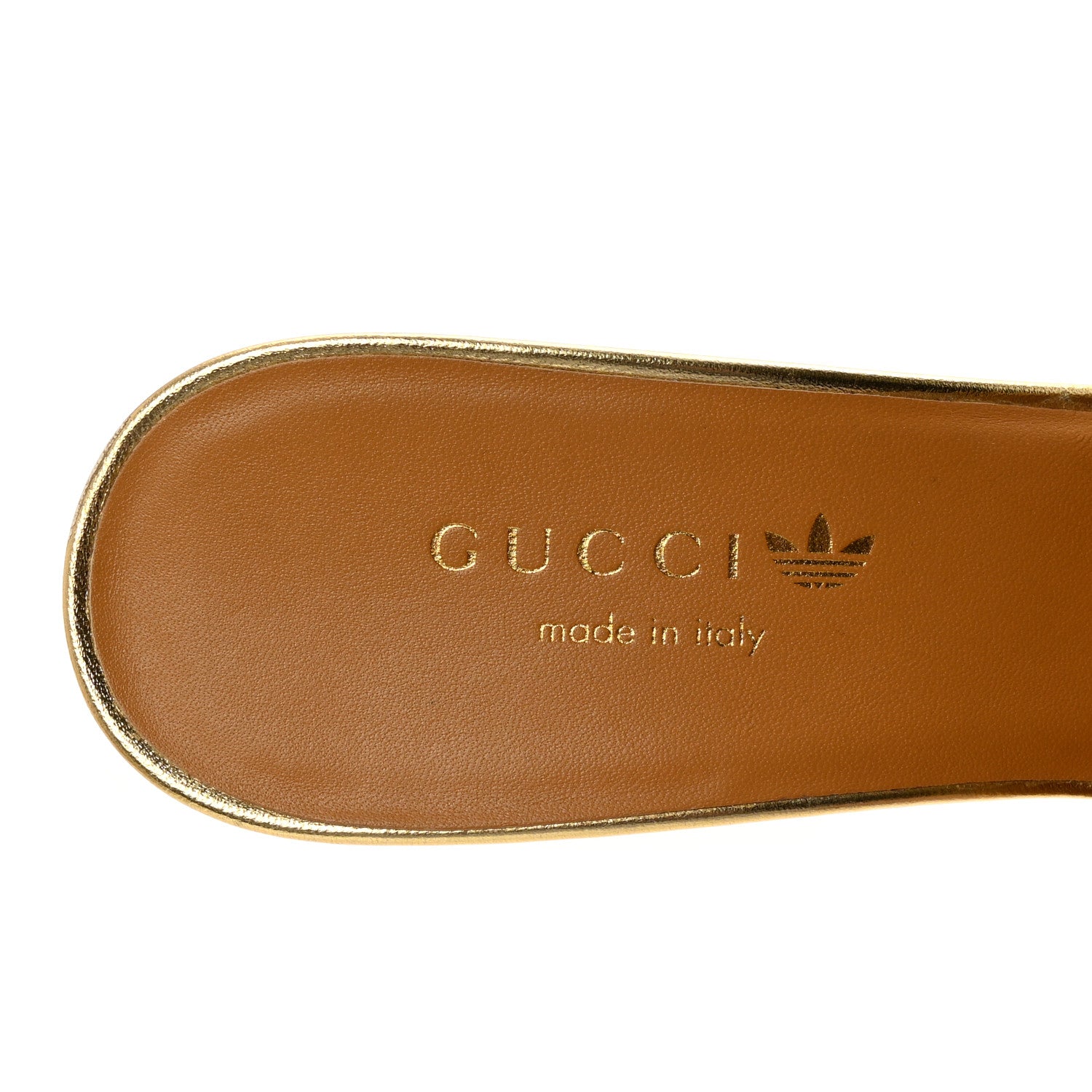 X ADIDAS Nappa Silk Charlotte Monogram Jumbo GG Trefoil 75mm Slide Sandals 37 King Gold Black