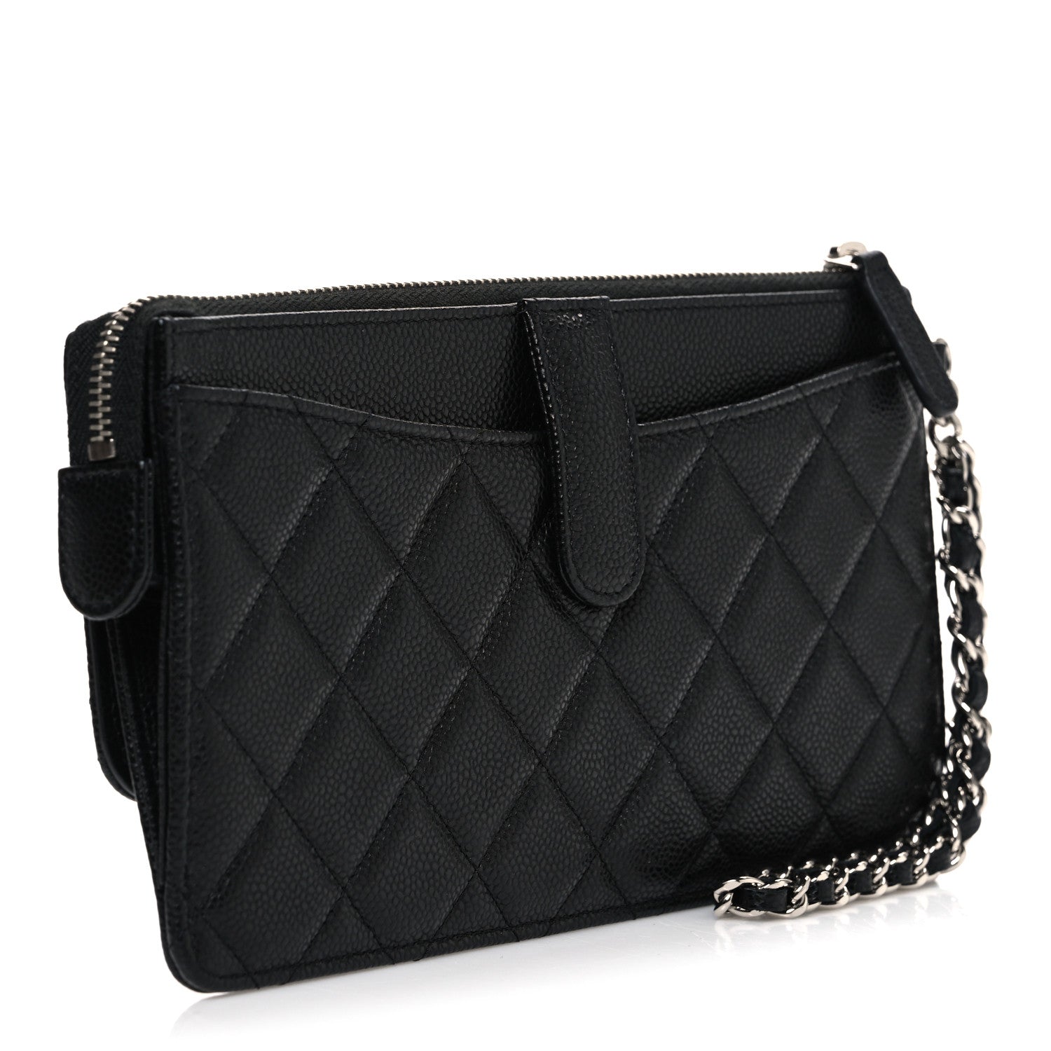 Caviar Quilted Classic Pouch With Handle Black