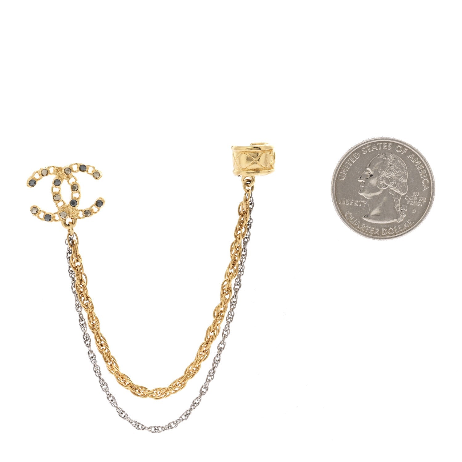 Crystal CC Chain Cuff Single Earring Gold Silver