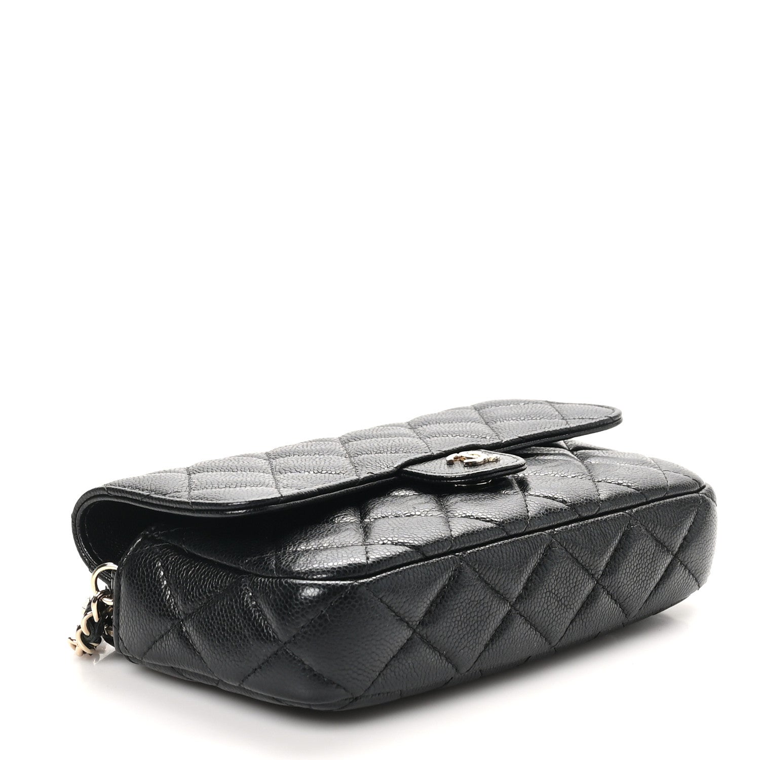 Caviar Quilted Flap Phone Holder With Chain Black