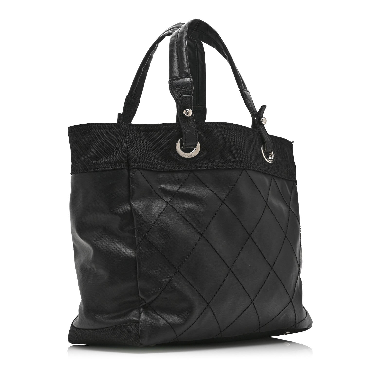 Coated Canvas Quilted Large Paris Biarritz Tote Black