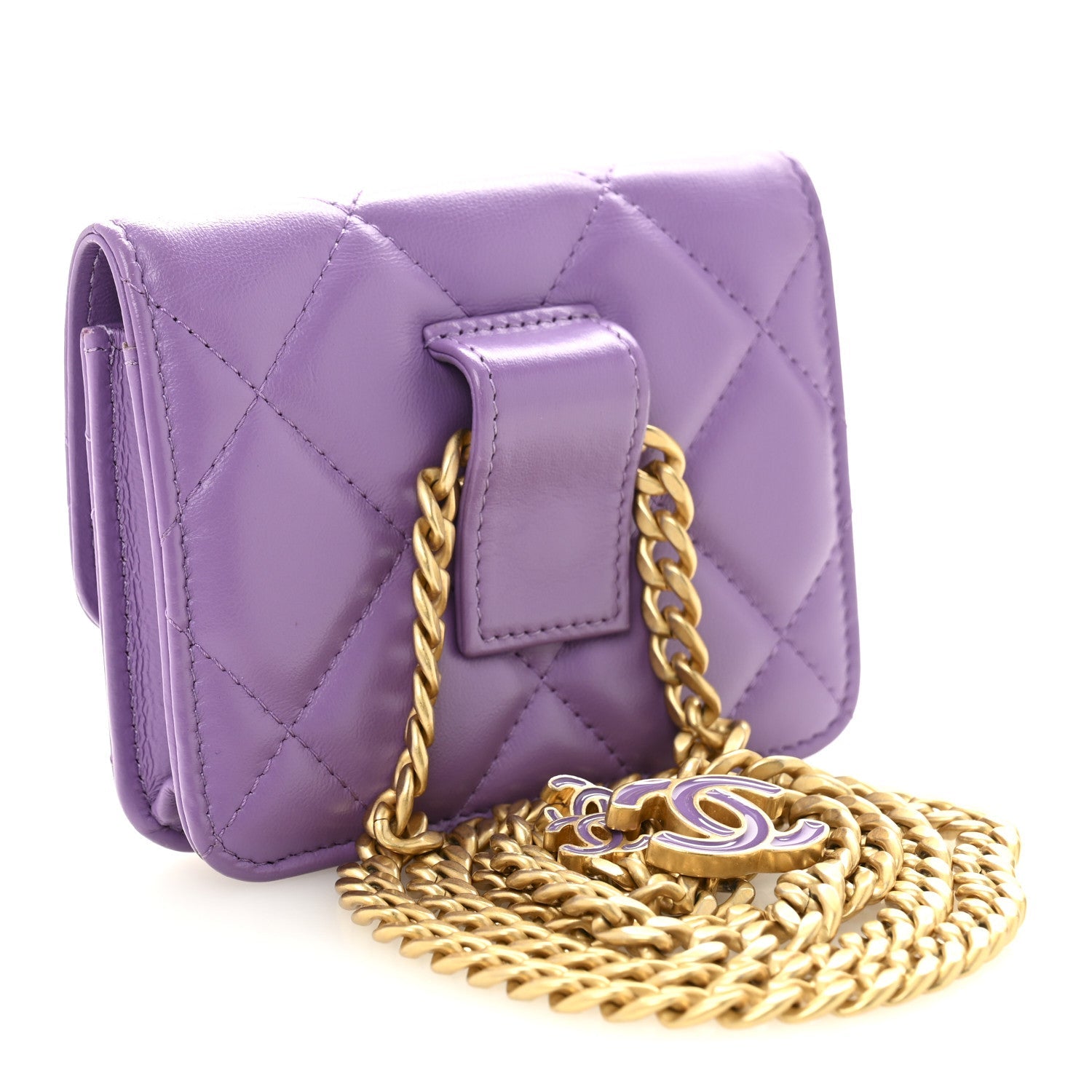 Lambskin Enamel Quilted Pending CC Flap Belt Bag Purple