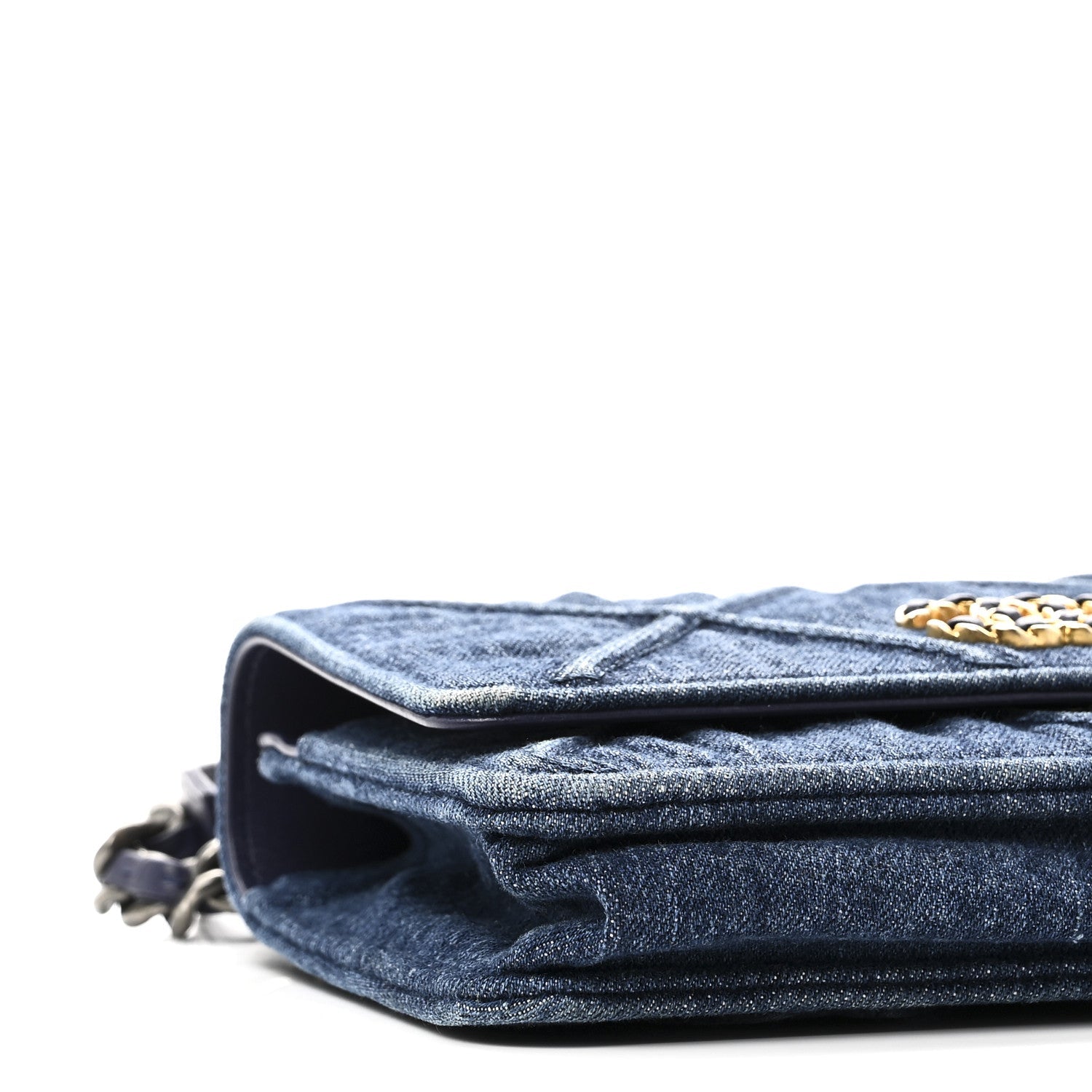 Denim Quilted Chanel 19 Wallet On Chain WOC Blue