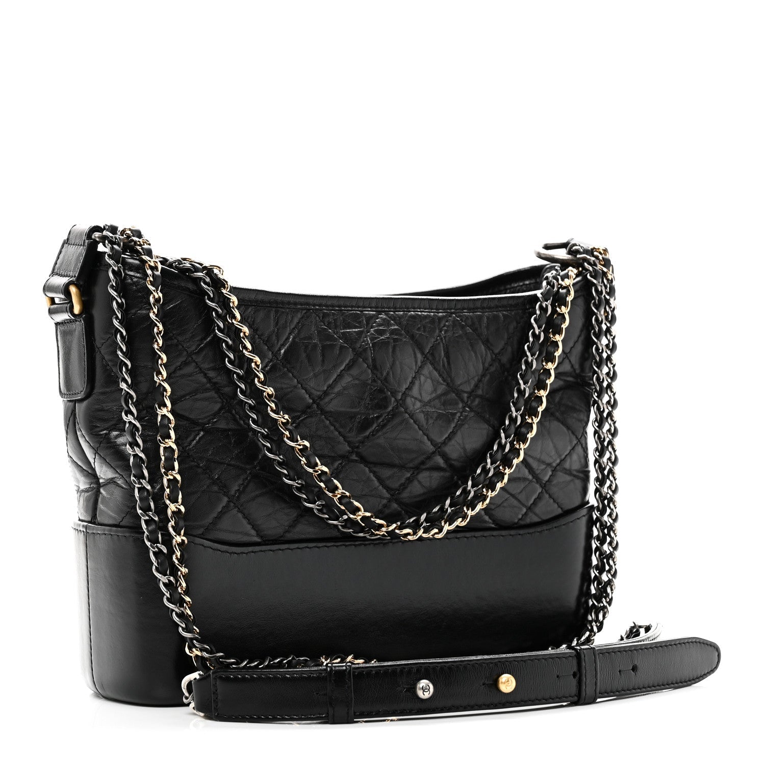 Aged Calfskin Quilted New Medium Gabrielle Hobo Black