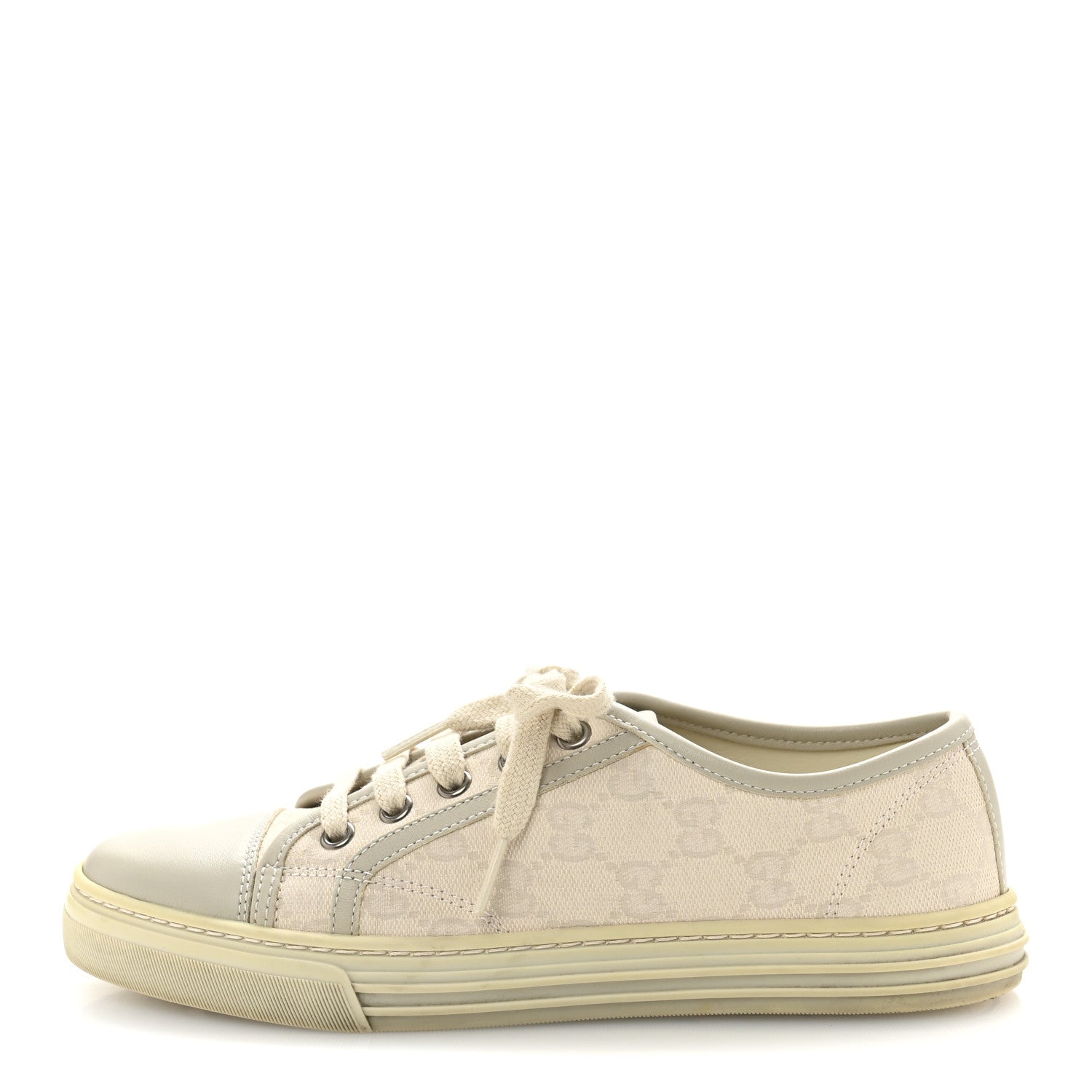 Washed Cotton GG Monogram Calfskin Womens Low Top Sneakers 35.5 White Mystic White Great White